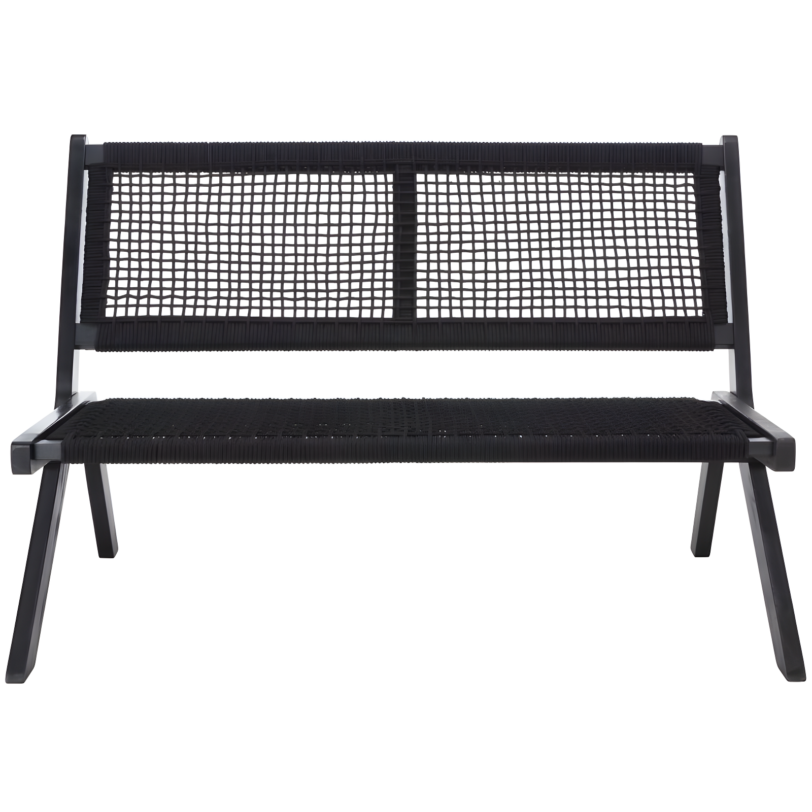 Kobina 49" Black Wood and Rope Outdoor Folding Bench