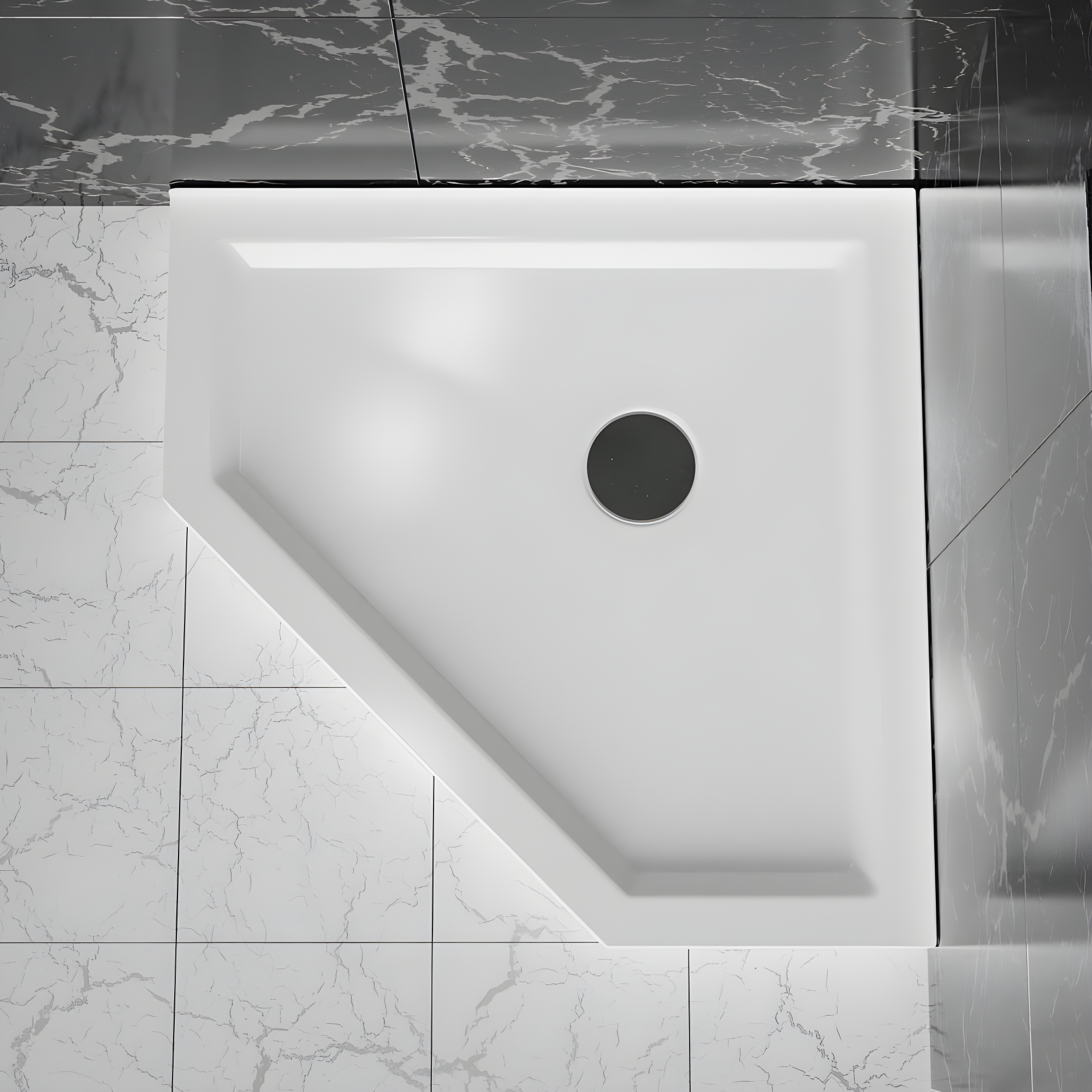 White Acrylic Neo-Angle Corner Shower Base with Center Drain