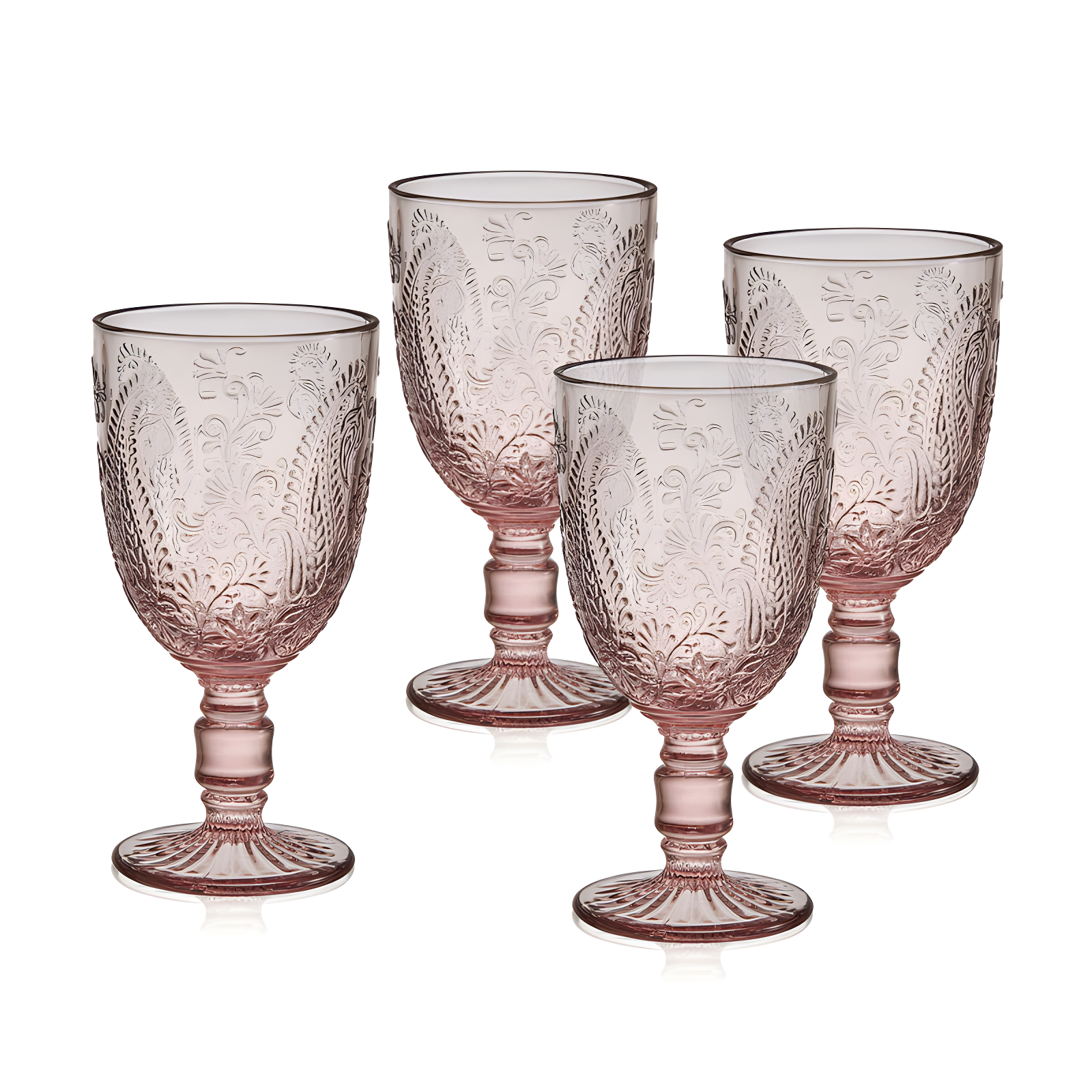 Blush Pink Embossed Glass Goblet Set of Four