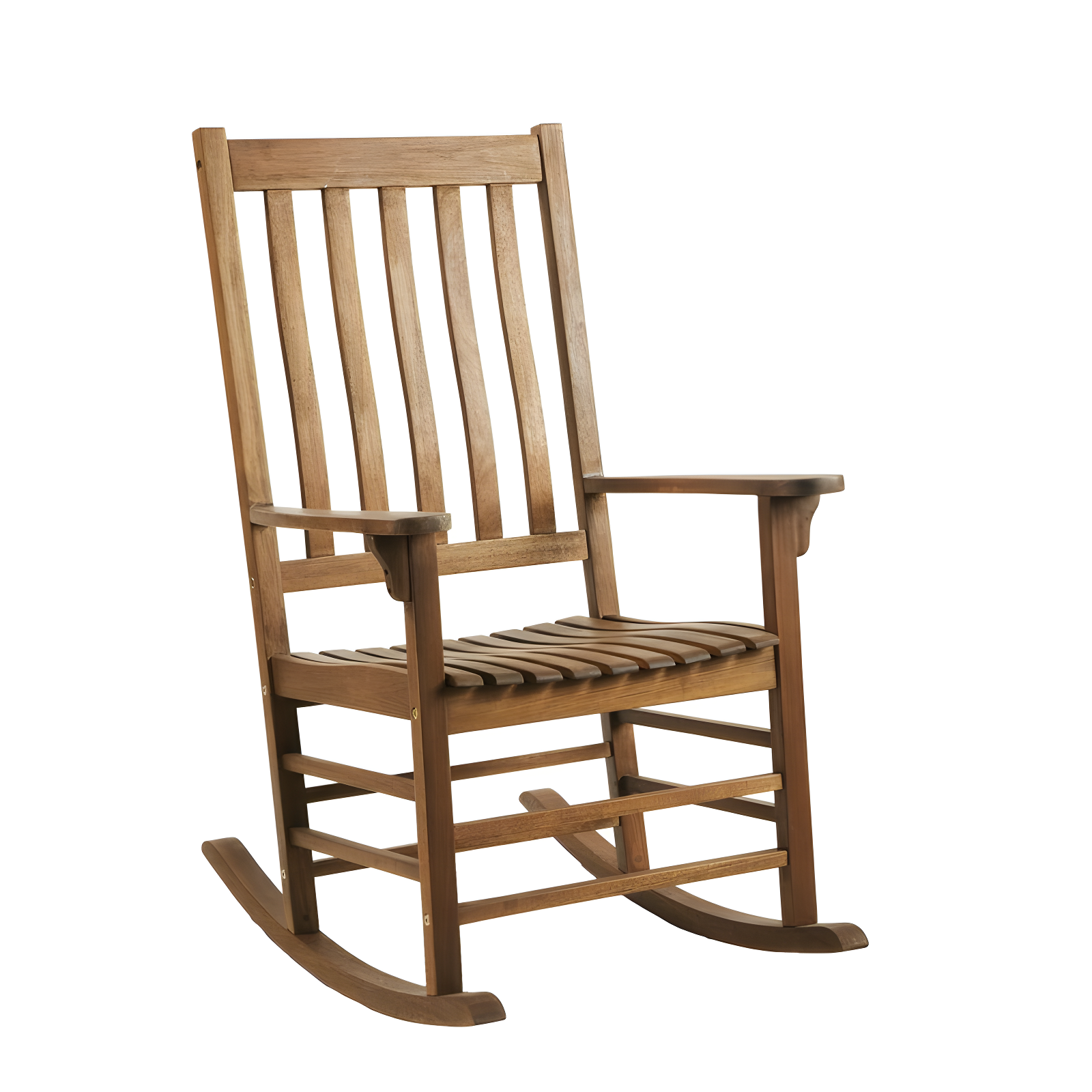 Natural Eucalyptus Wood Slatted Rocking Chair with Cushions