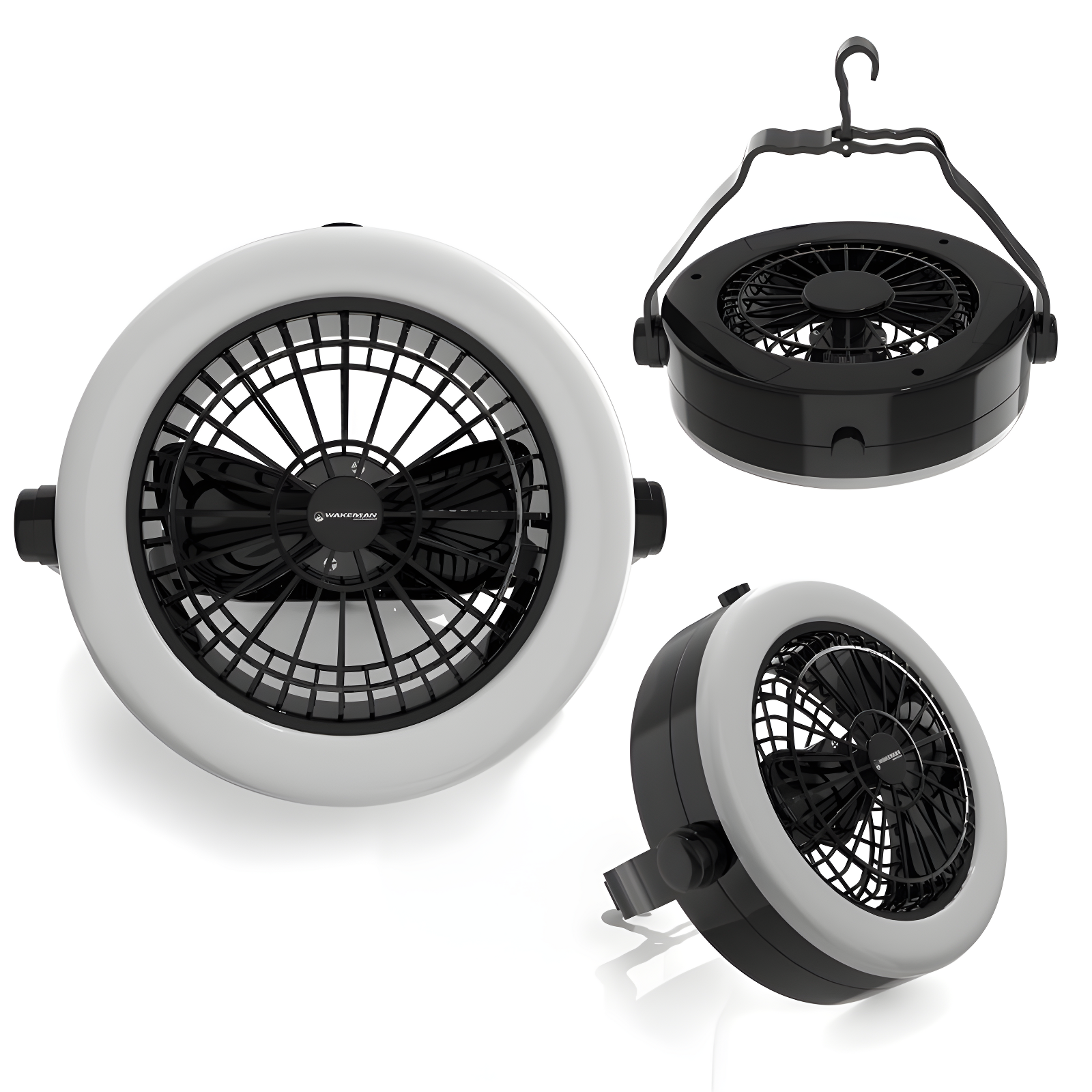 Black 2-in-1 LED Camping Lantern with Ceiling Fan