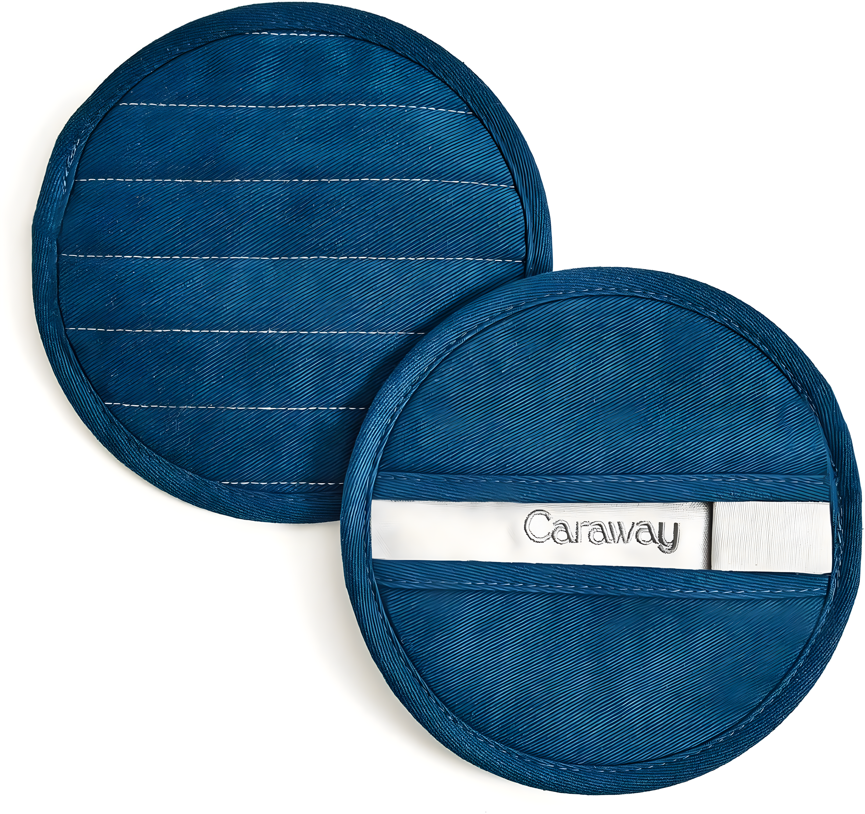 Blue Round Stain-Resistant Cotton Pot Holders, Set of 2