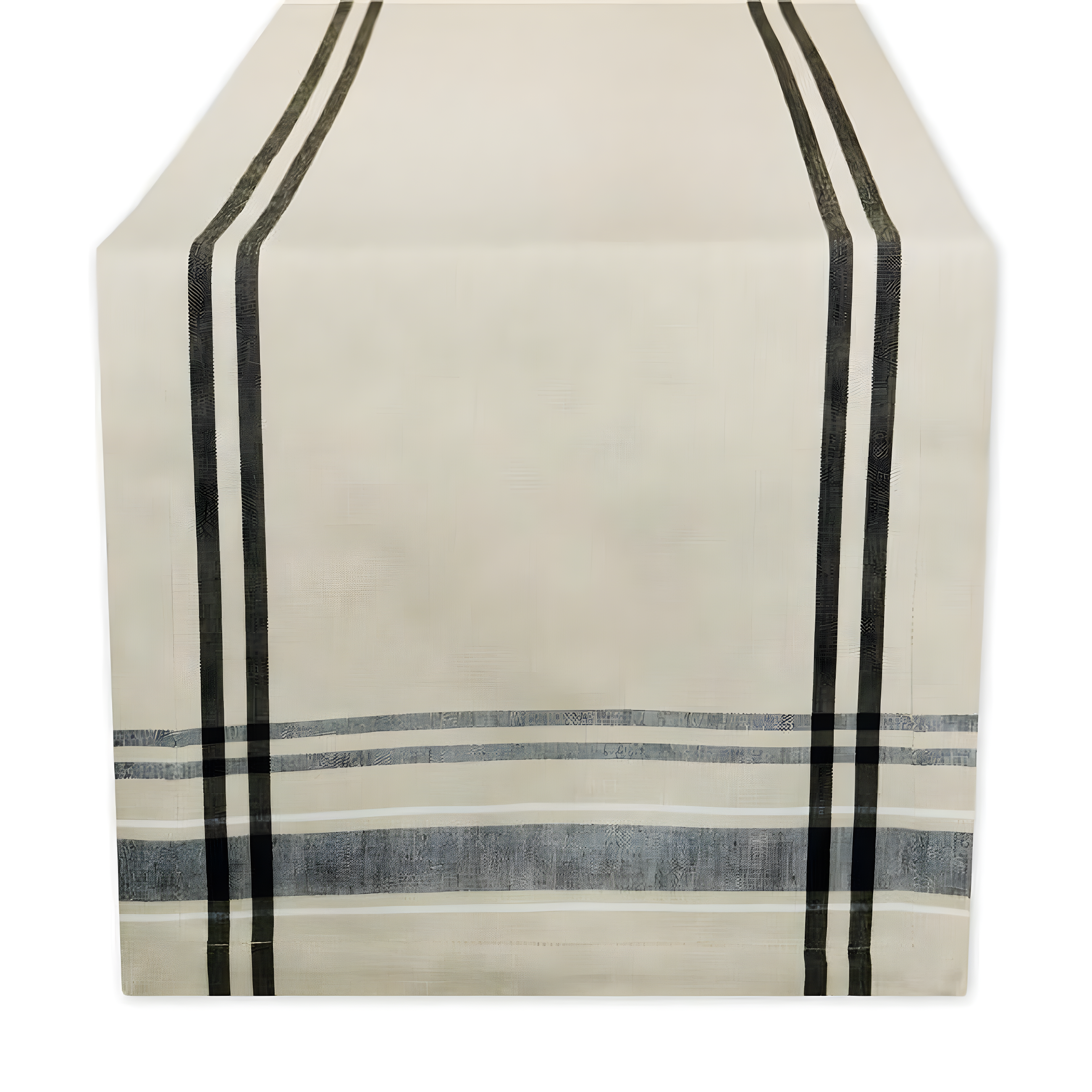 Beige and Black Cotton Stripe Table Runner, 14x108 Inches