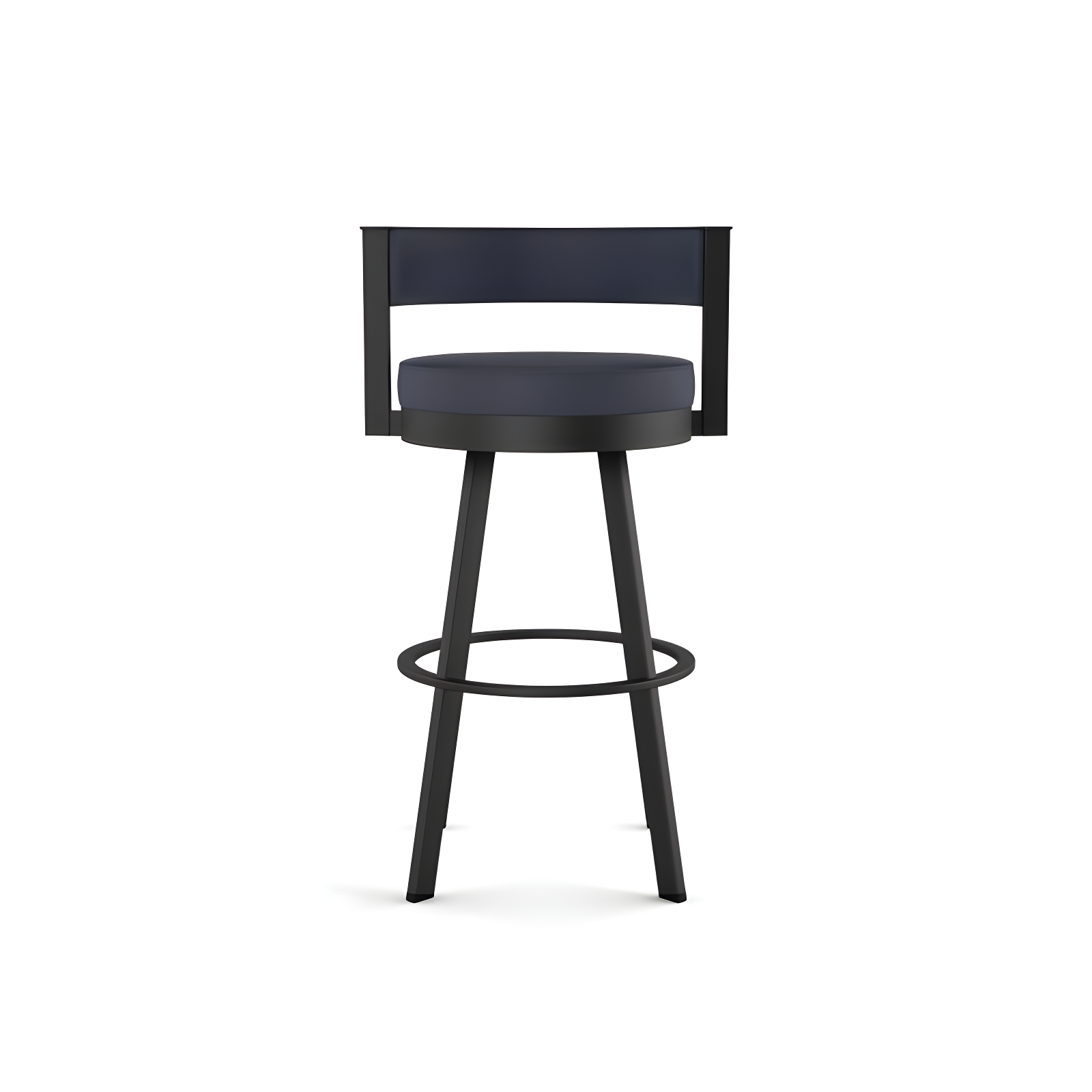 Navy Blue Faux Leather Swivel Counter Stool with Black Metal