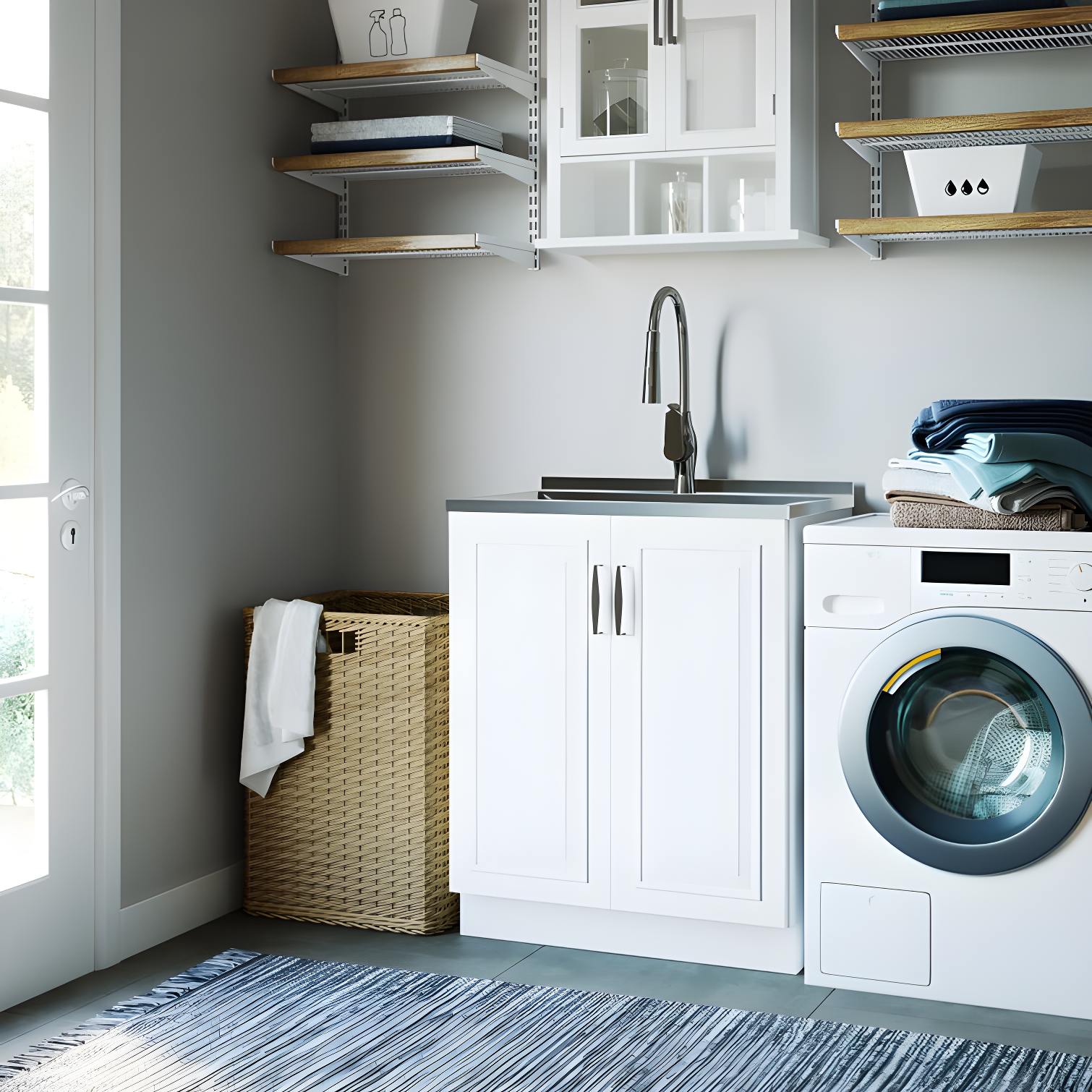 Darwin 28" White Laundry Cabinet with Stainless Steel Sink