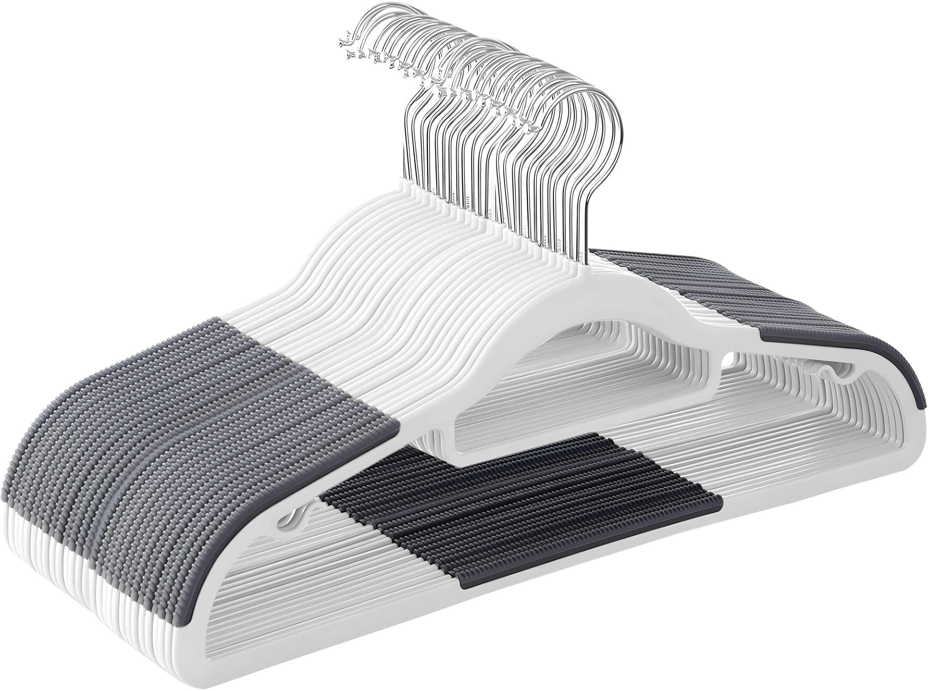 White and Dark Gray Heavy-Duty Plastic Non-Slip Hangers, 16.5 Inches
