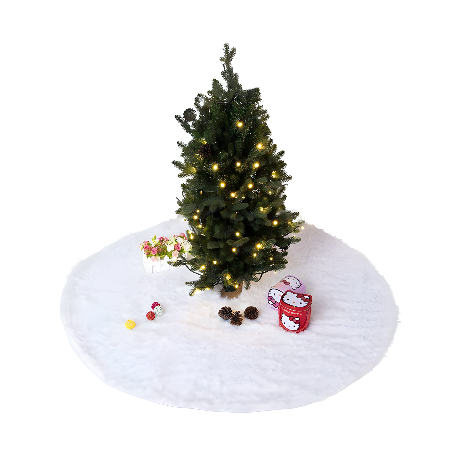 Deago White Faux Fur Christmas Tree Skirt, 35.5 Inches