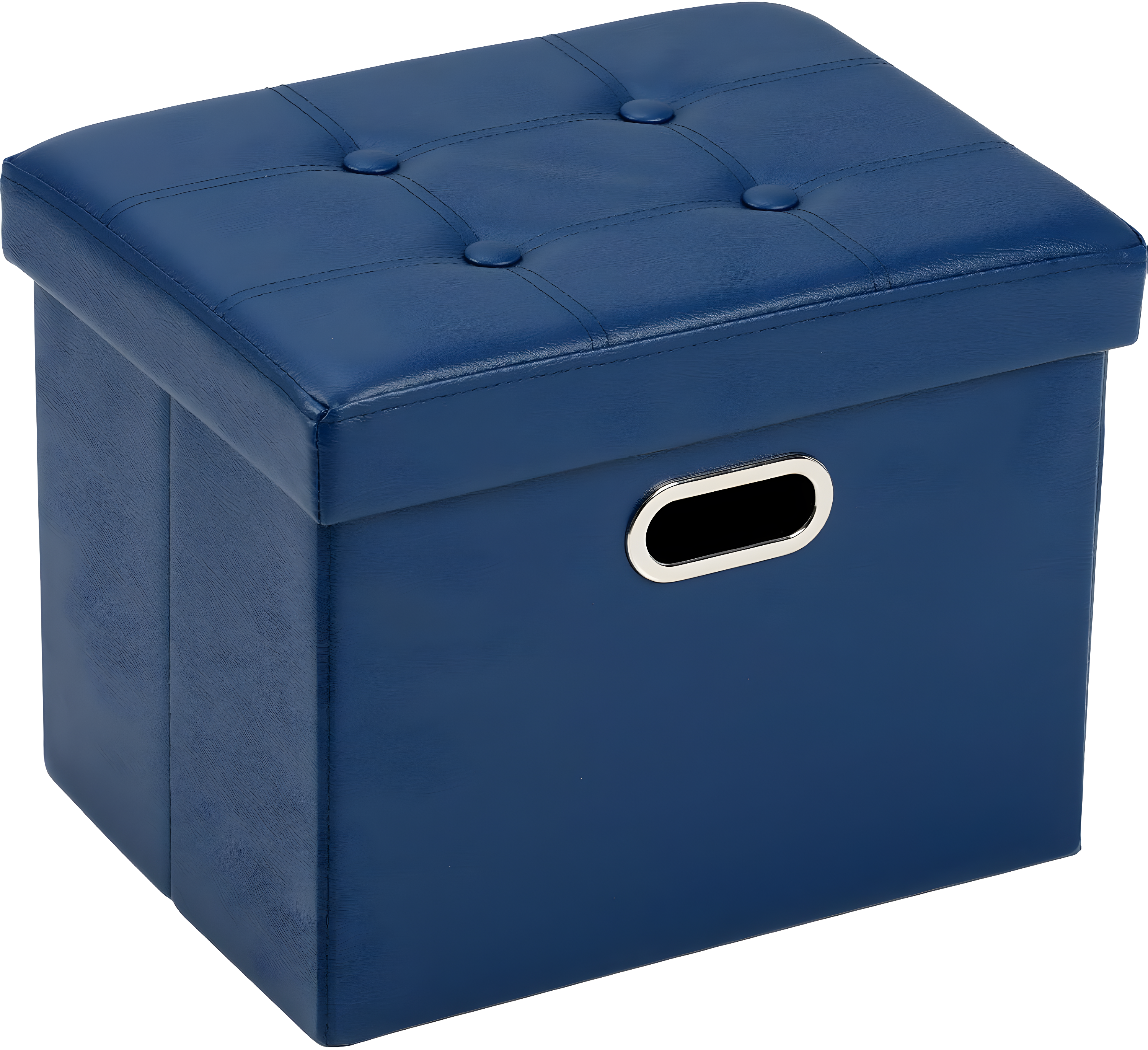 Royal Blue Leather Folding Storage Ottoman with Handles