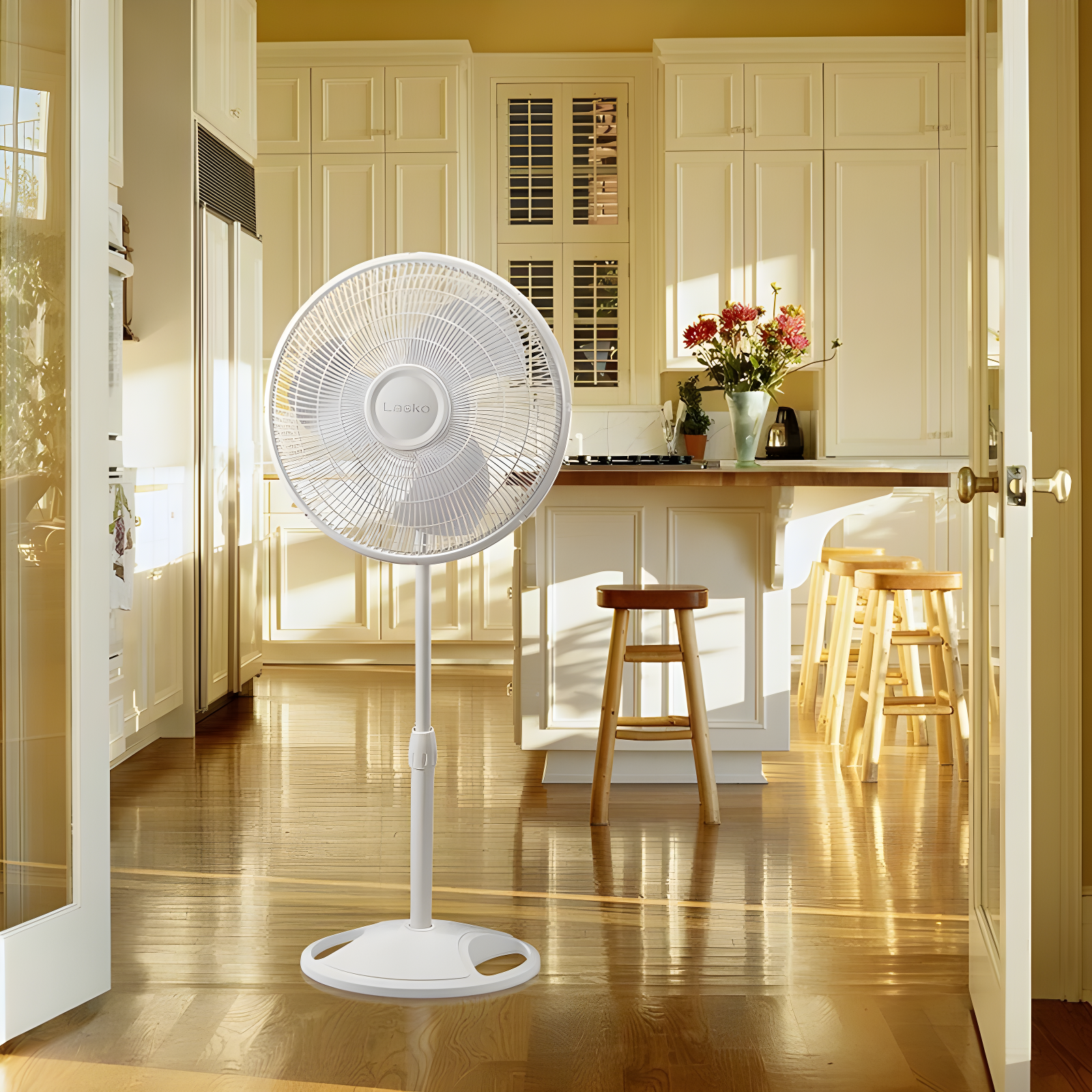 White Adjustable-Height 16-Inch Oscillating Pedestal Fan