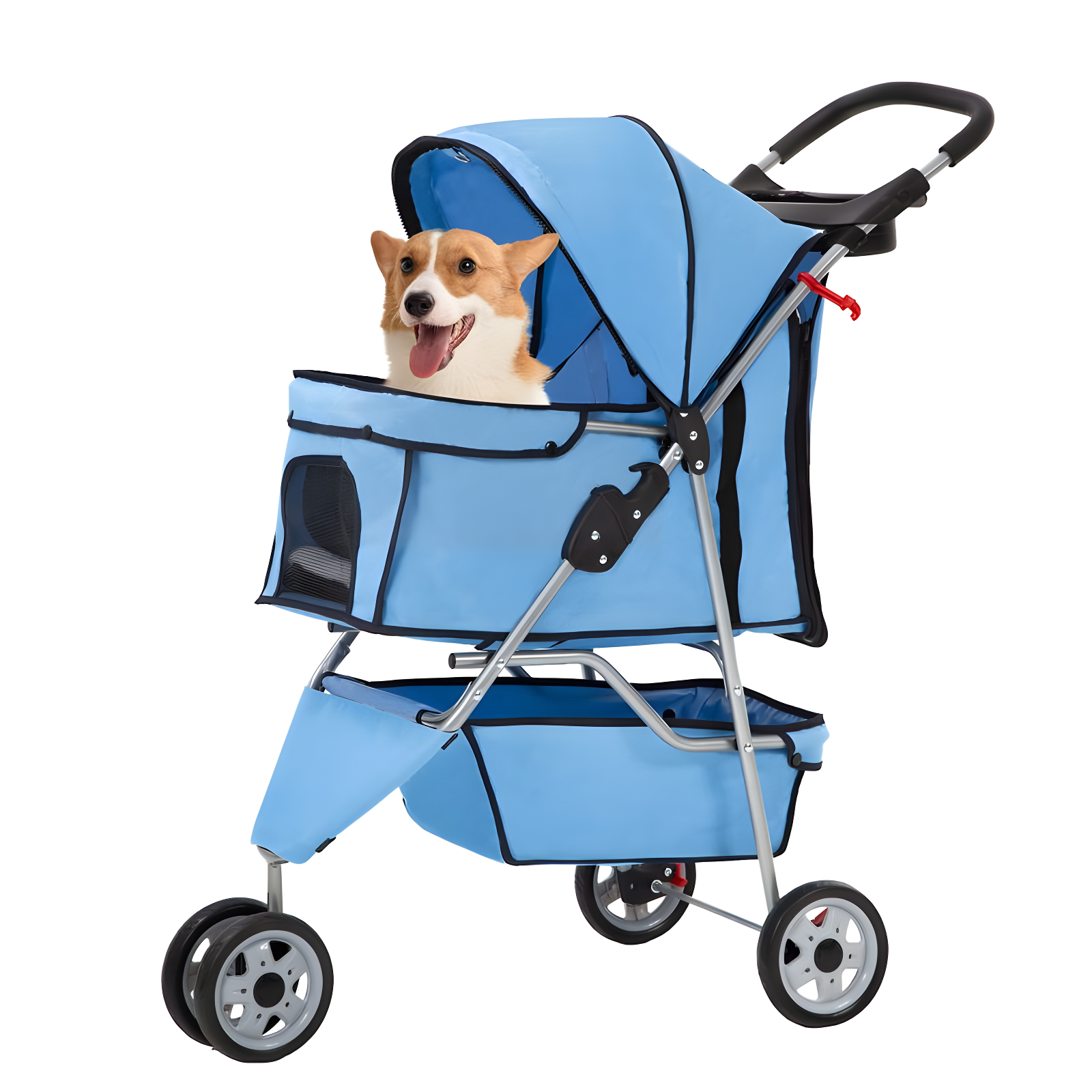 Blue 3-Wheel Folding Pet Stroller for Dogs