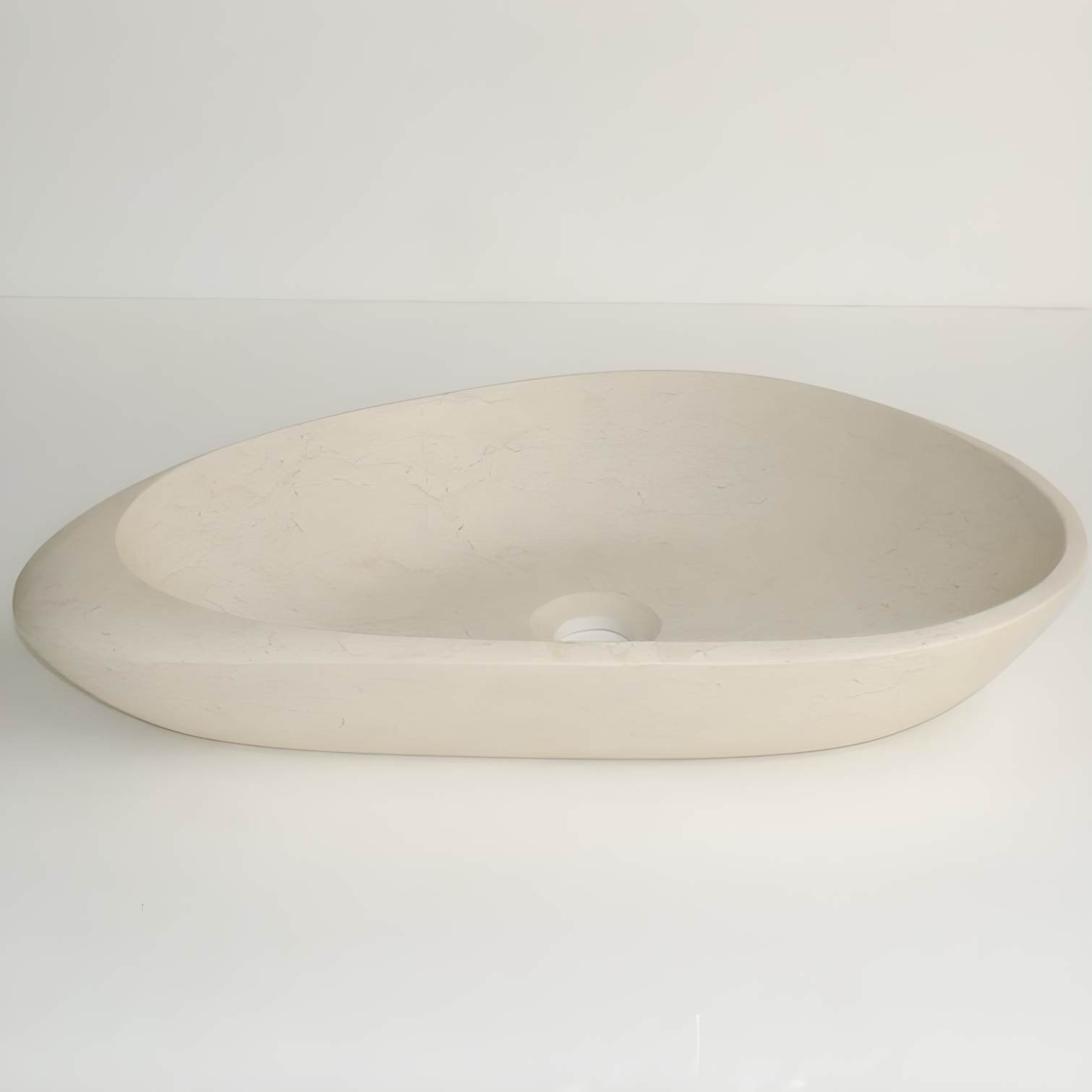 Beige Marble Oval Vessel Bathroom Sink with Overflow