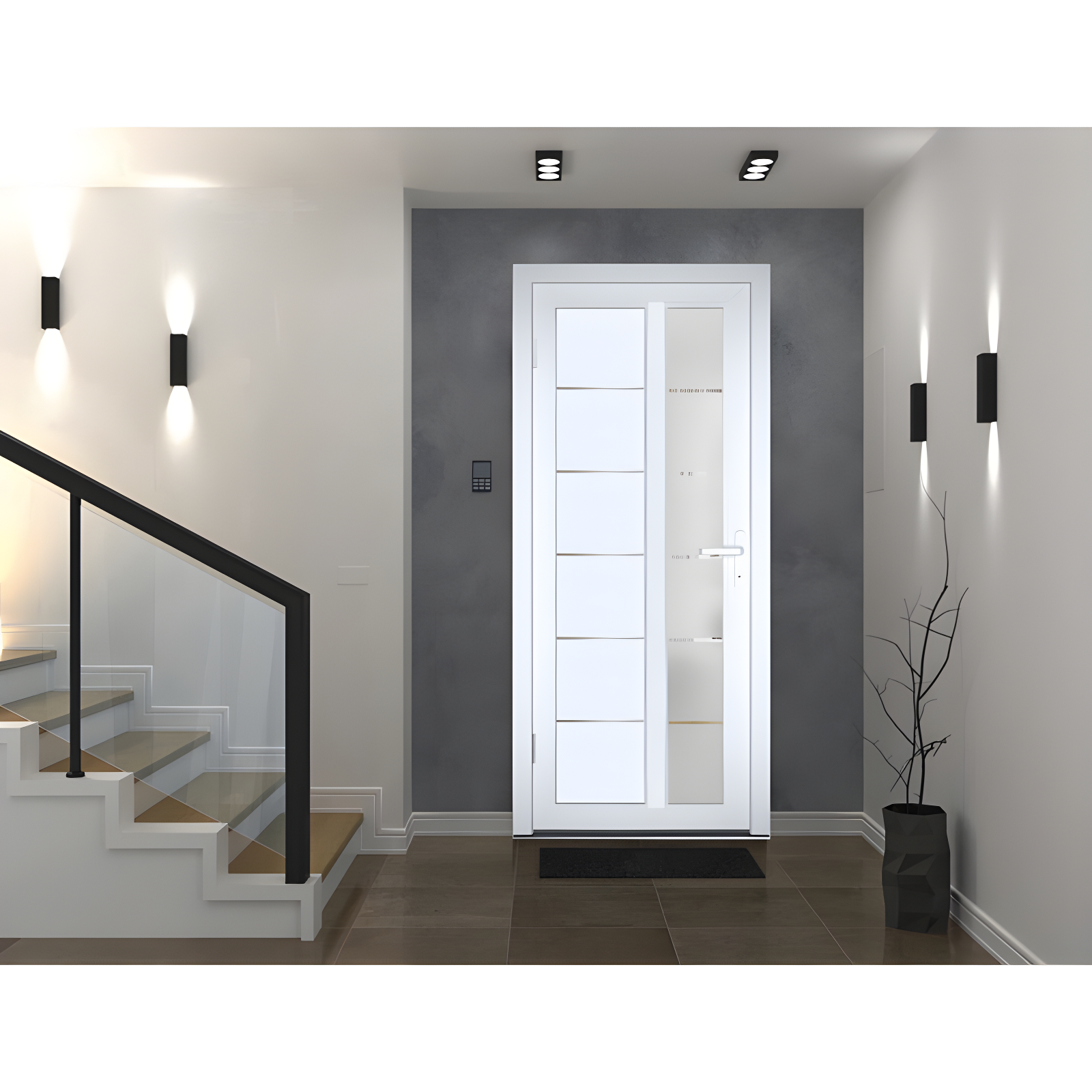 Modern White Frosted Glass Exterior Prehung Door