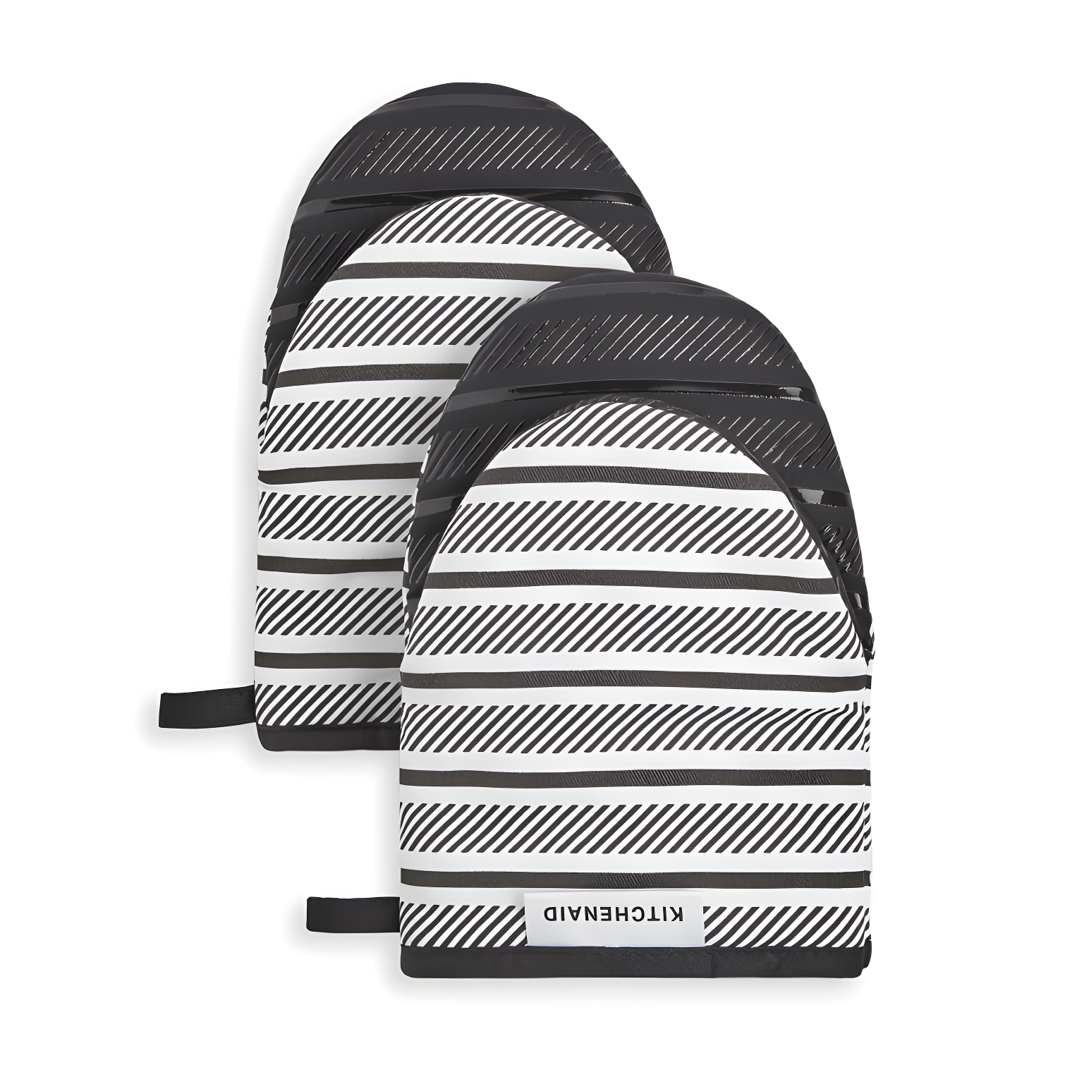 Black and White Striped Silicone Oven Mitt Set