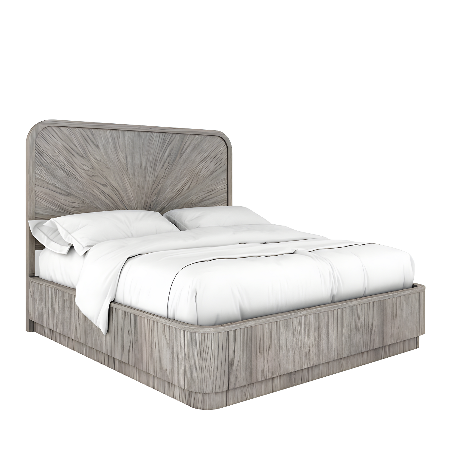 Gray Oak King Panel Bed with Upholstered Headboard