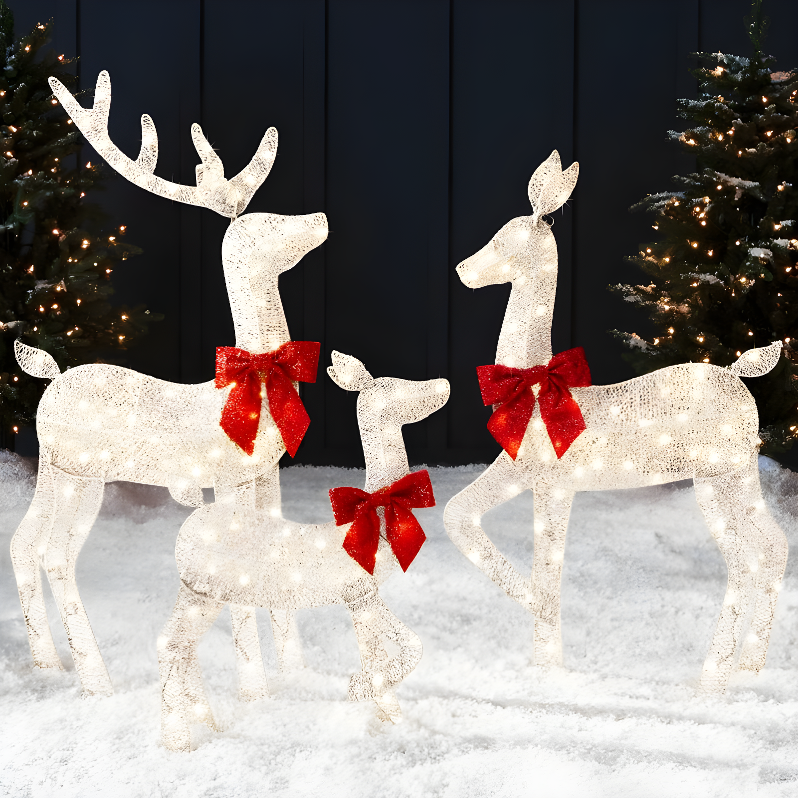 4ft White LED Lighted Outdoor Christmas Deer Family Set