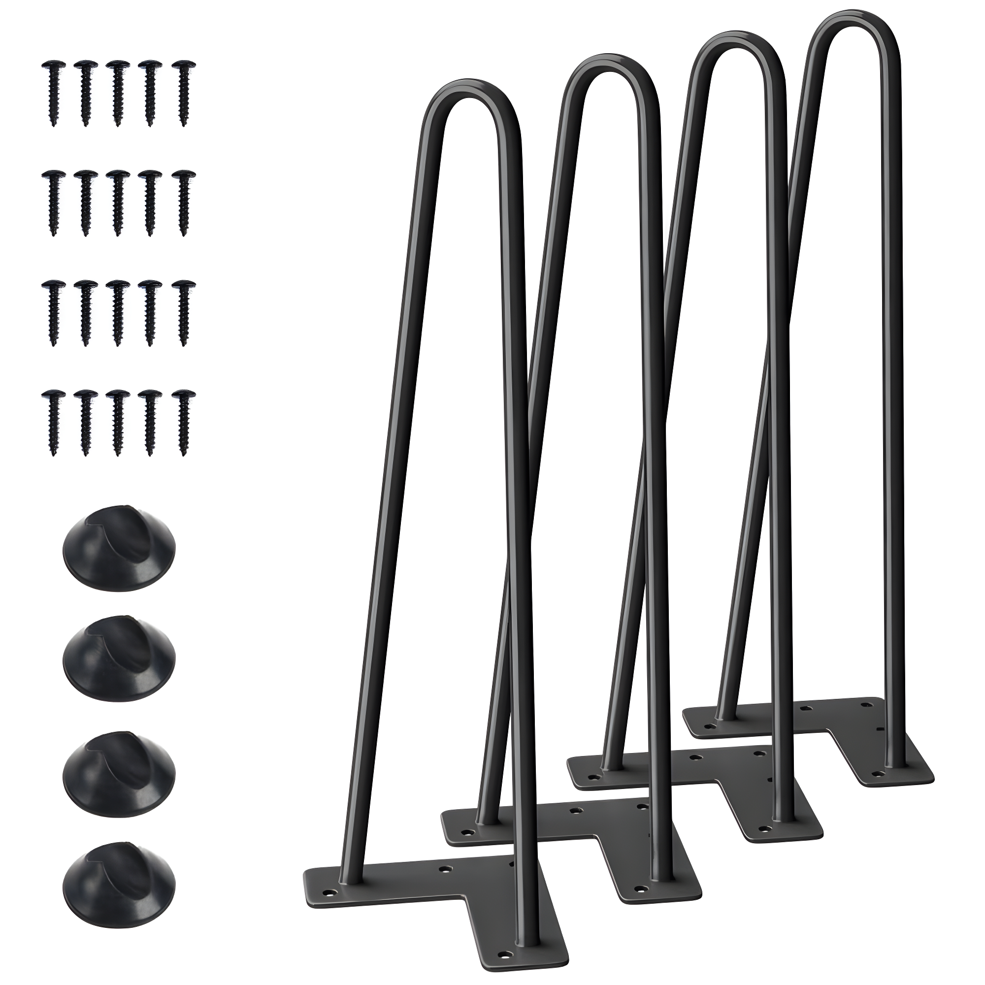 16" Black Steel Hairpin Table Legs with Rubber Floor Protectors (4-Pack)