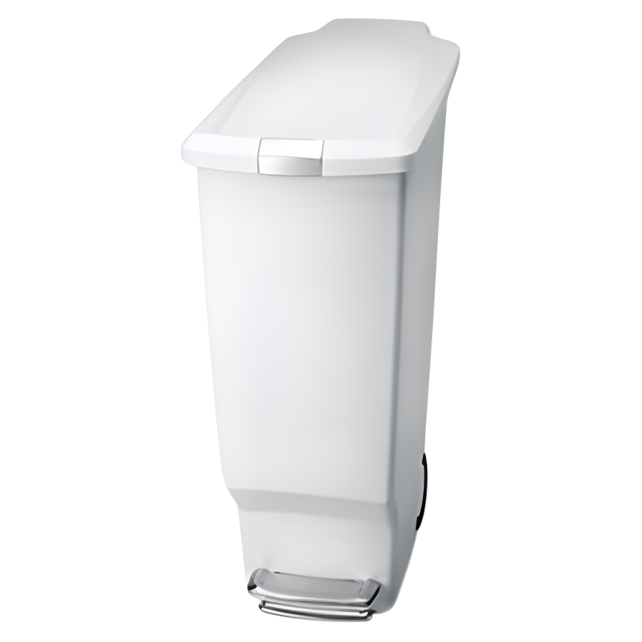 White Slim Plastic Kitchen Step Trash Can with Pedal and Lock