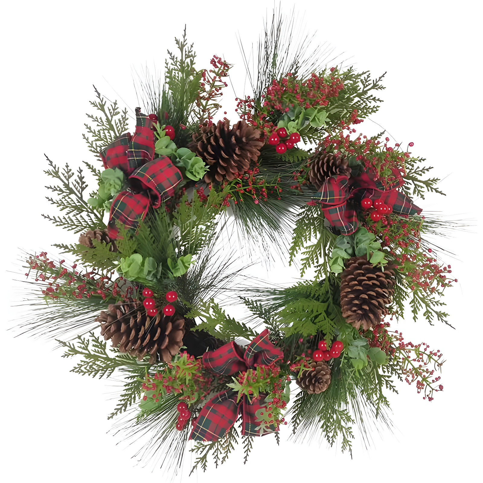 Festive 24-Inch Pinecone and Berry Christmas Wreath