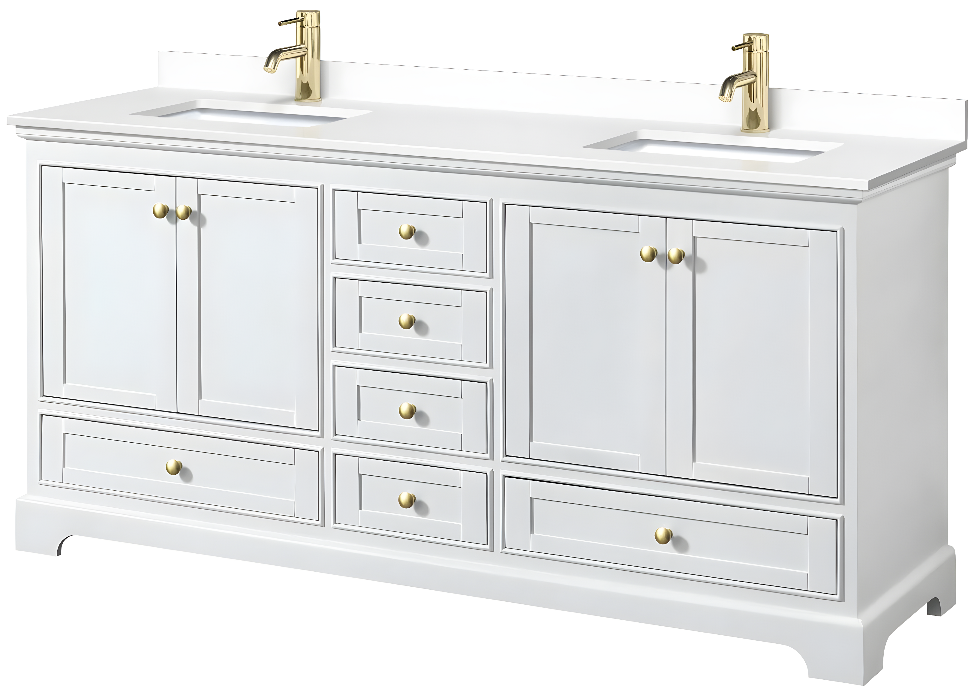 Deborah Classic White 72" Double Vanity with Cultured Marble Top and Gold Trim