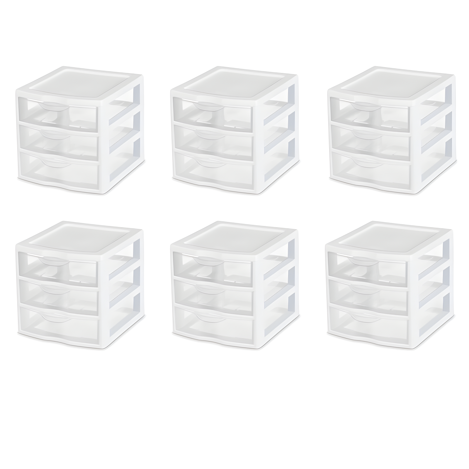 White Clearview Plastic 3 Drawer Desktop Storage Unit, 6 Pack