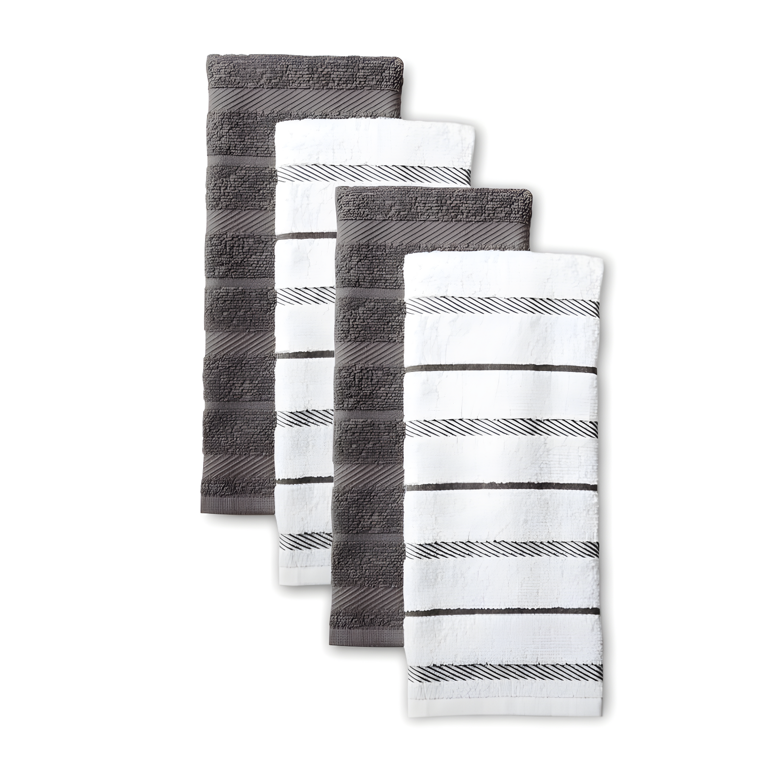 Gray and White Cotton Kitchen Towel Set of Four