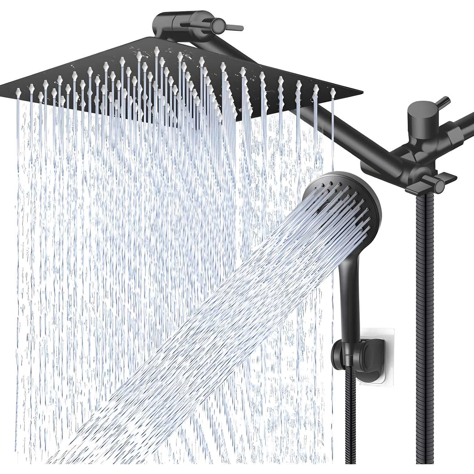 Matte Black Adjustable Height Rain Shower Head Combo with Handheld