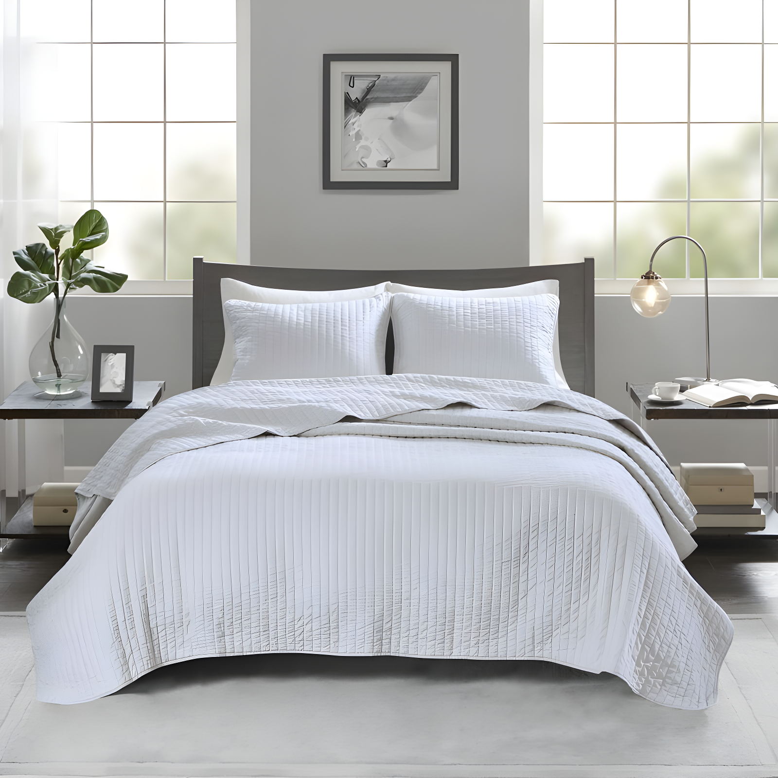 White Twin Reversible Microfiber Quilt Coverlet Set