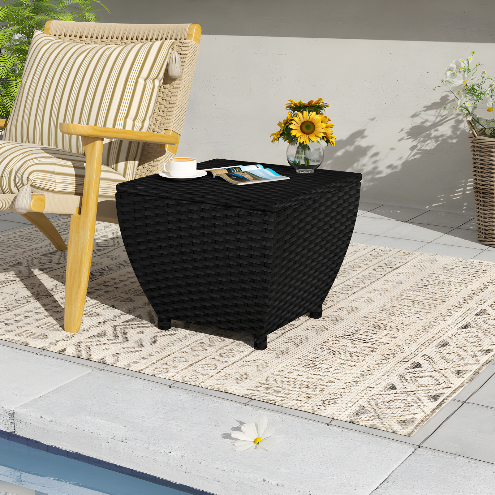 Black Wicker 13 Gallon Outdoor Deck Box