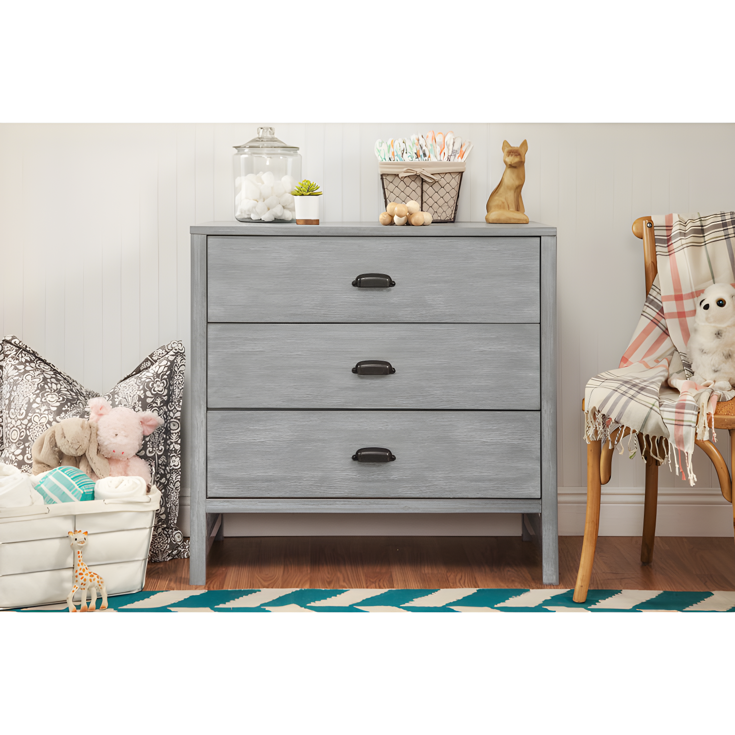 Cottage Grey Farmhouse 3-Drawer Nursery Dresser