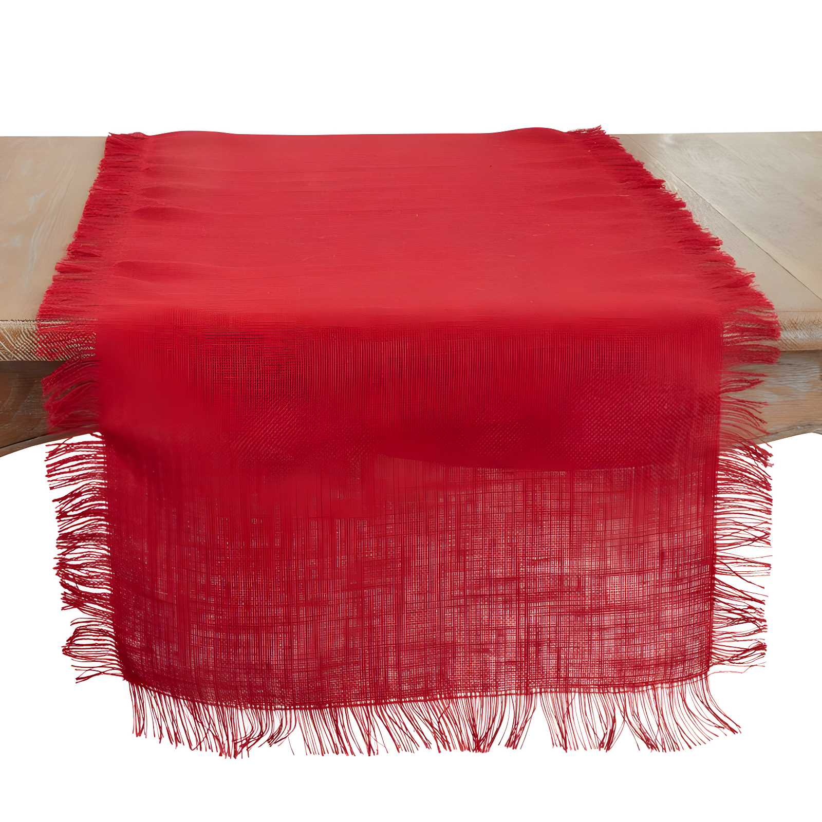 Red Fringed Jute Table Runner, 12x15 Inches