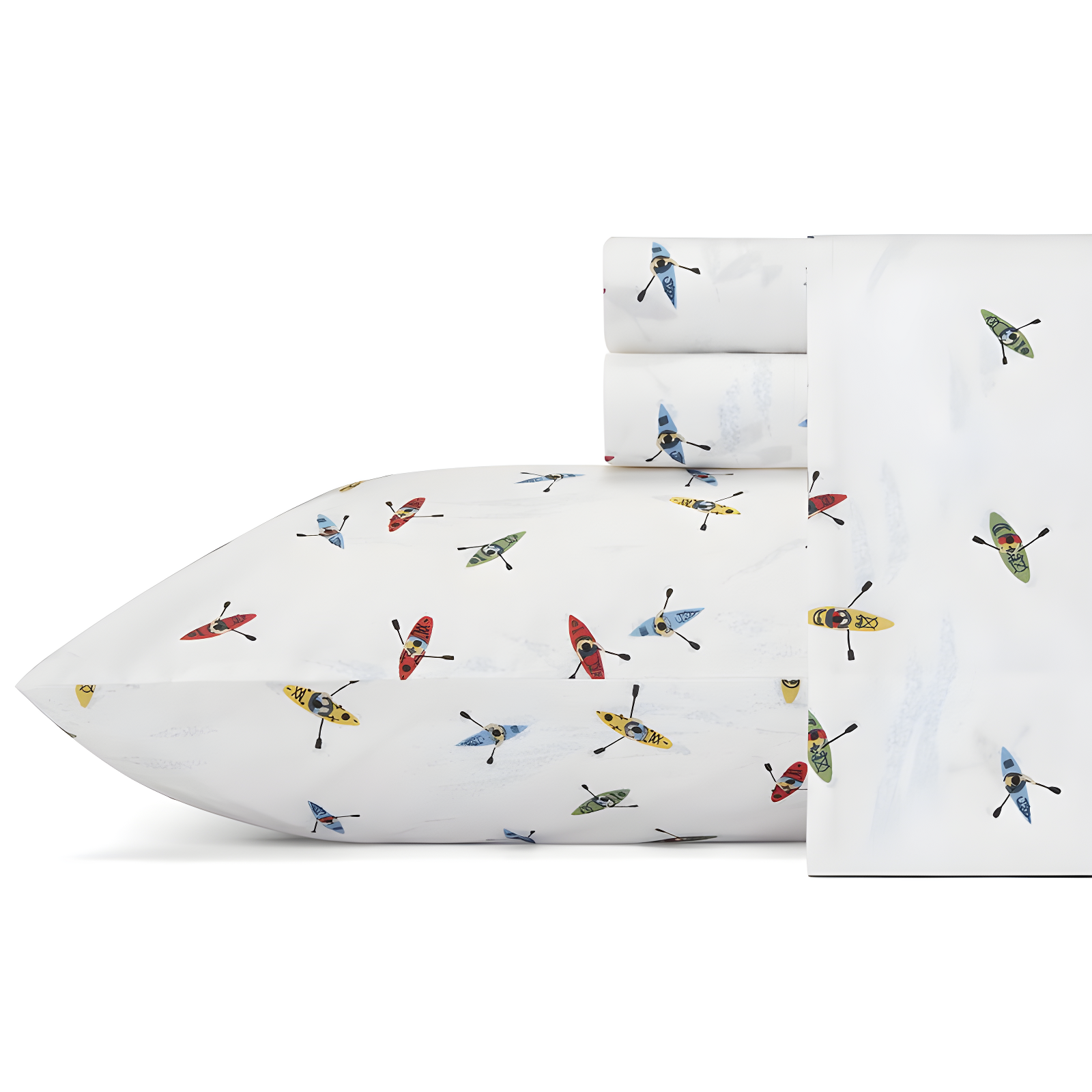 White Organic Cotton Percale Twin XL Kayak Print Sheet Set