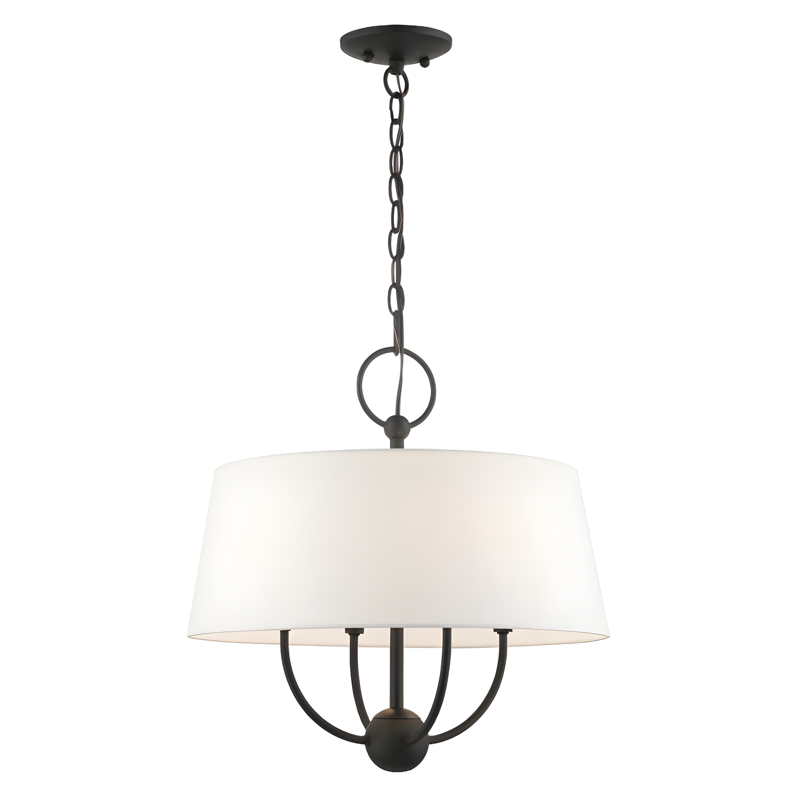 Mini Drum 4-Light Black Pendant with Off-White Shade