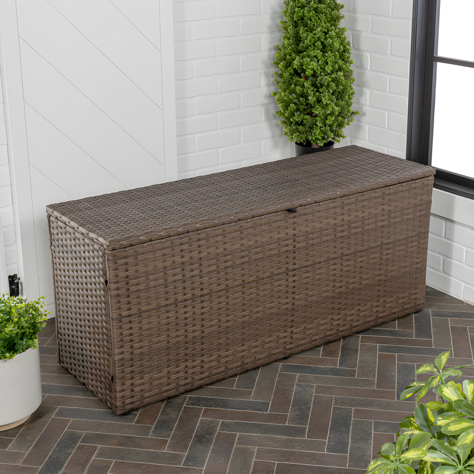 Brown Wicker and Steel Lockable Deck Storage Box