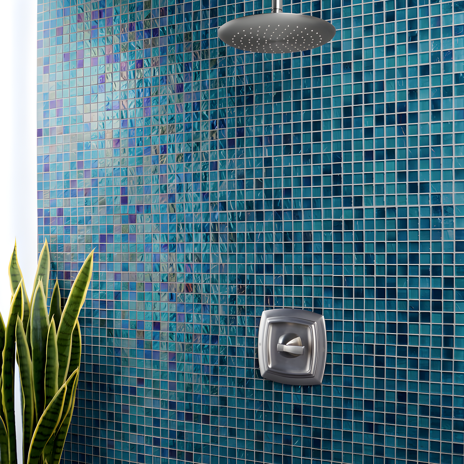 Shallows Blue Polished Glass Mosaic Wall Tile