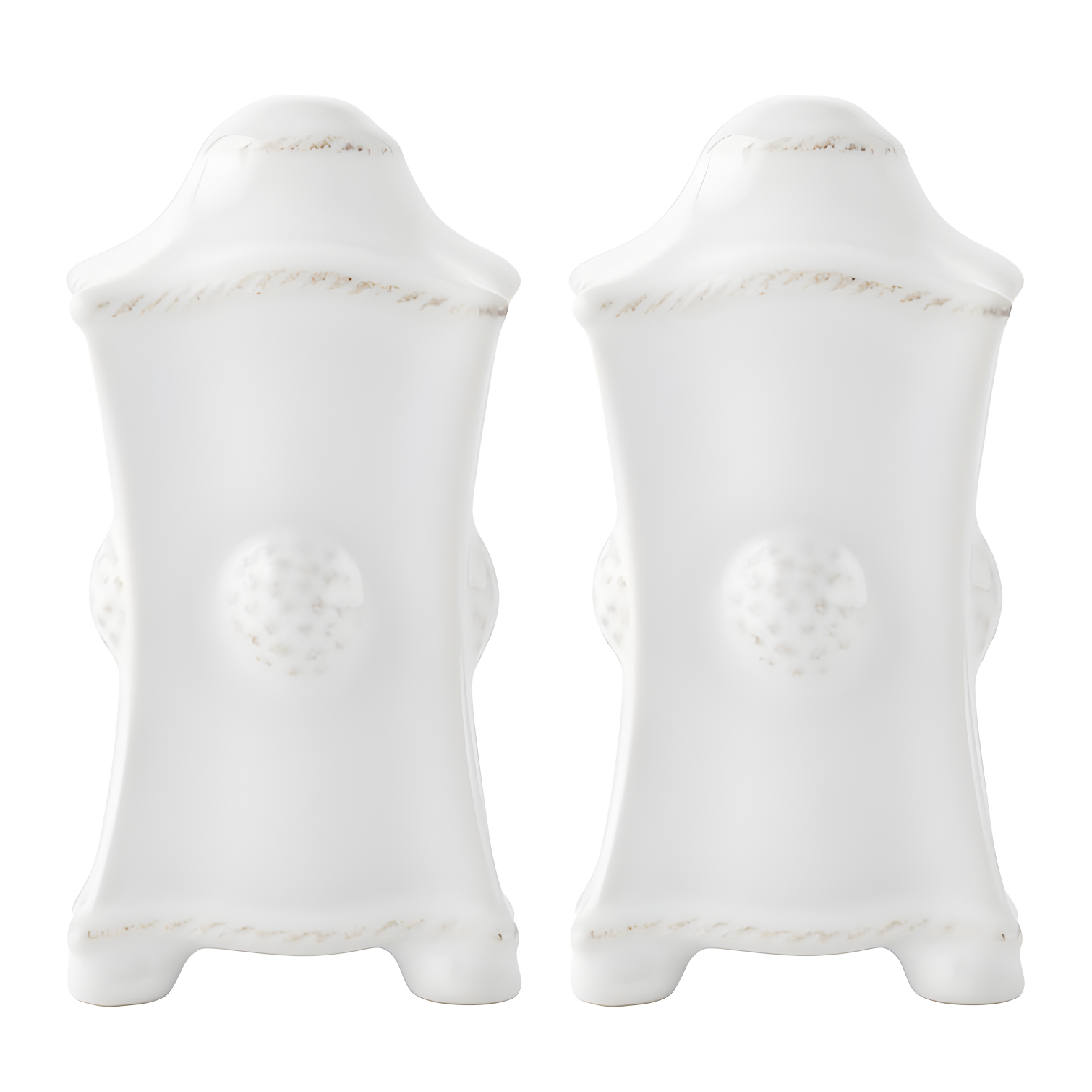 White Embossed Stoneware Salt and Pepper Shakers Set