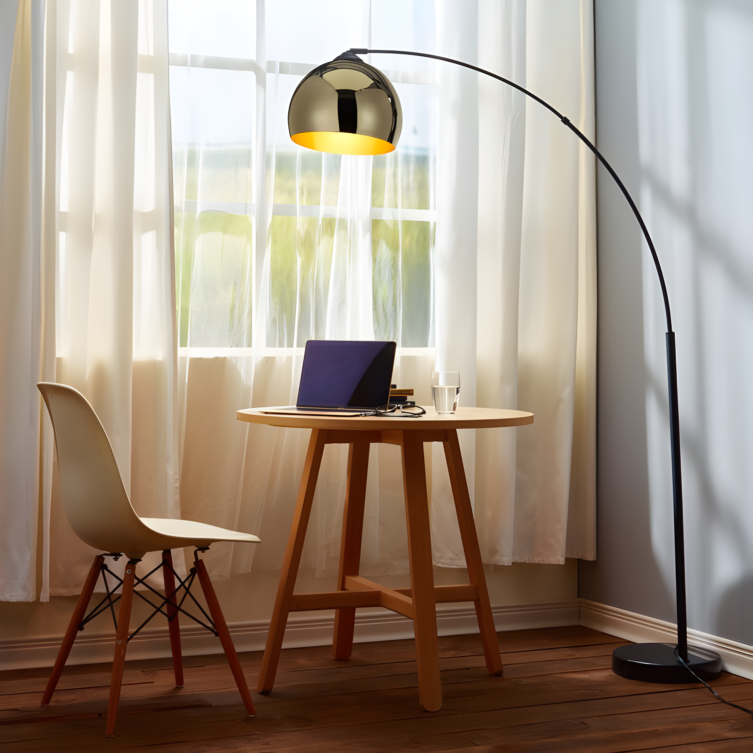 Adjustable Gold Arc Floor Lamp with Faux Marble Base