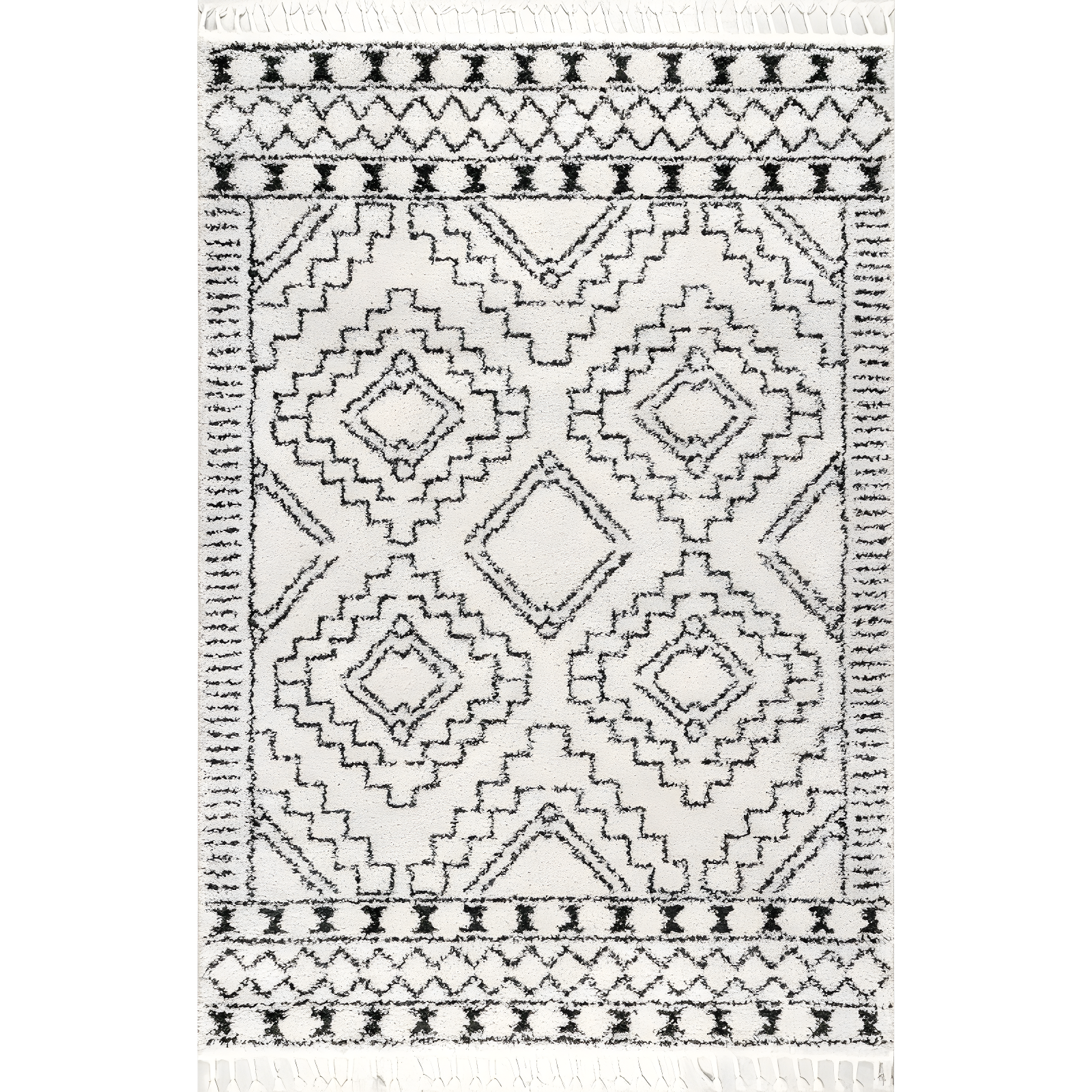 Off-White Braided Tassel Moroccan Shag Area Rug 4' x 6'