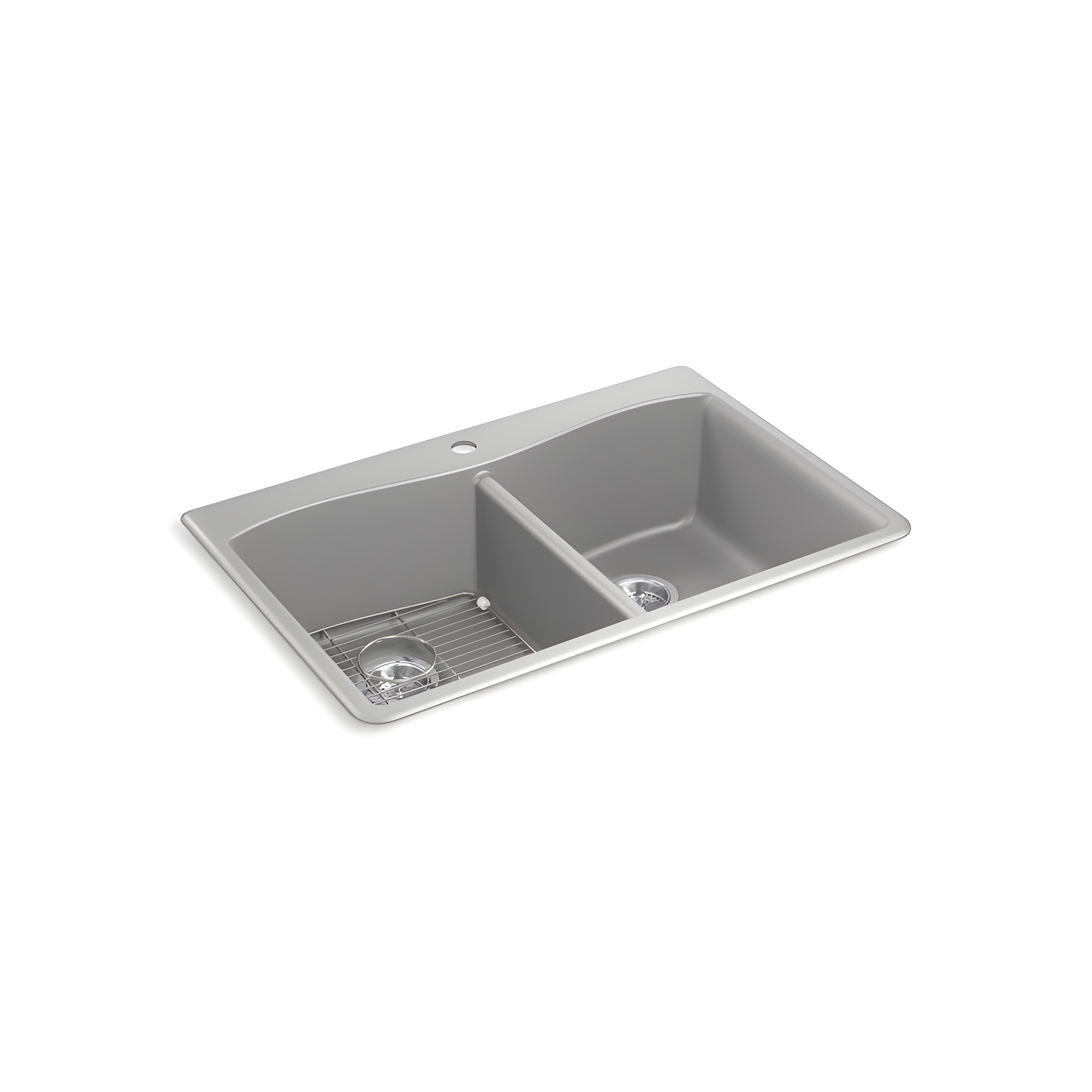 Matte Grey Cast Iron Double Bowl Drop-In Kitchen Sink