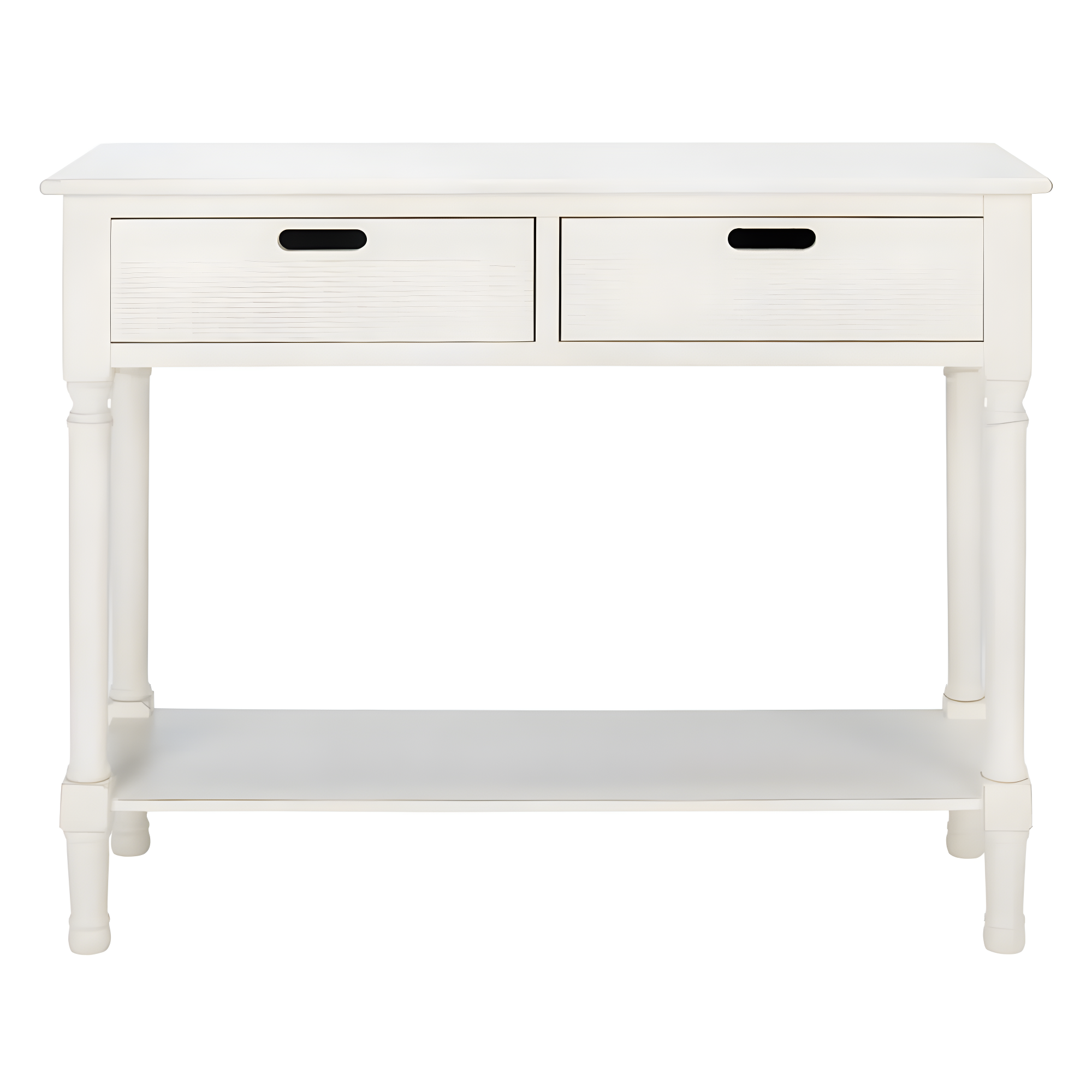 Distressed White Wood Console Table with Storage Drawers