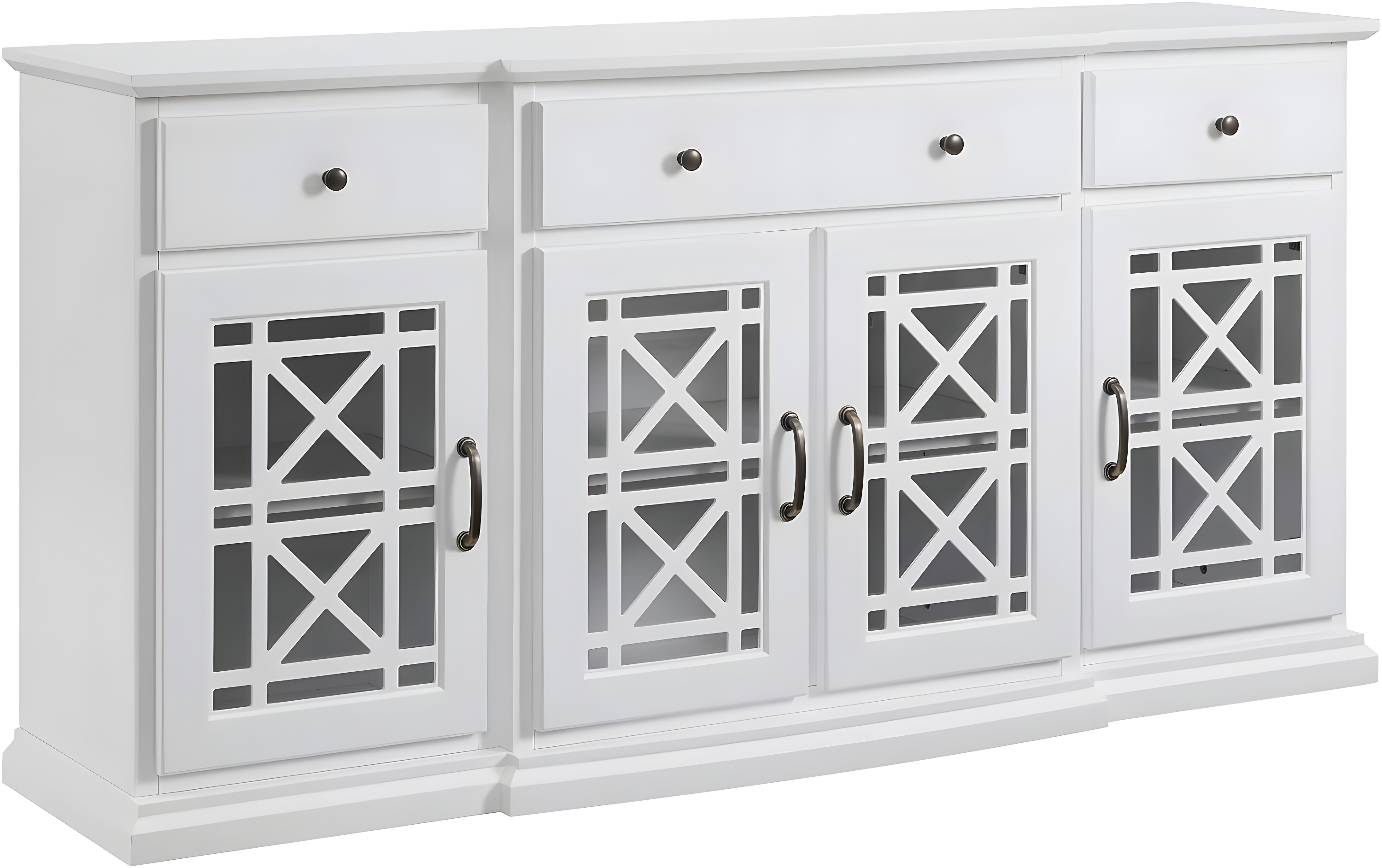 White 60-Inch Sideboard with Fretwork Detail and Cabinet