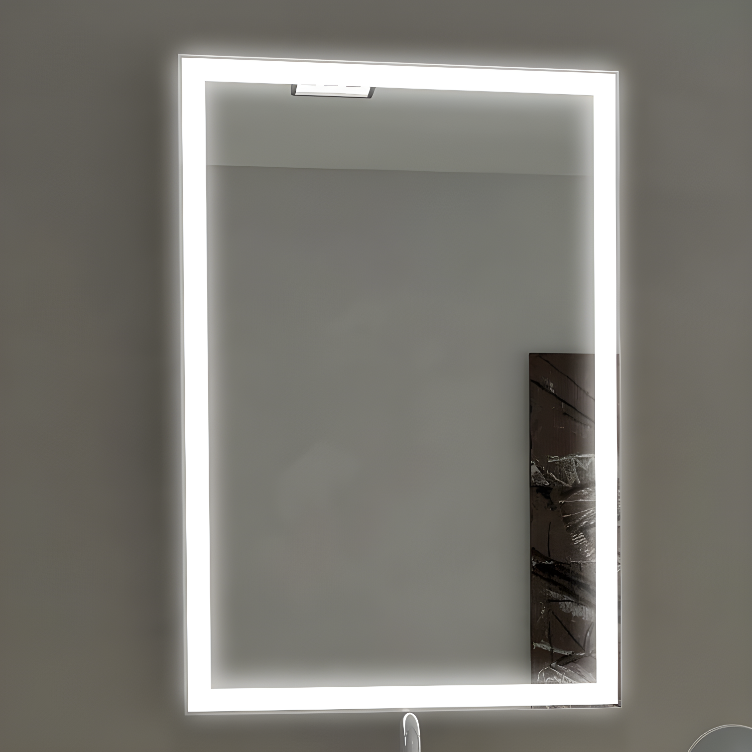 Luxe Silver Metal LED Rectangular Vanity Wall Mirror 36''