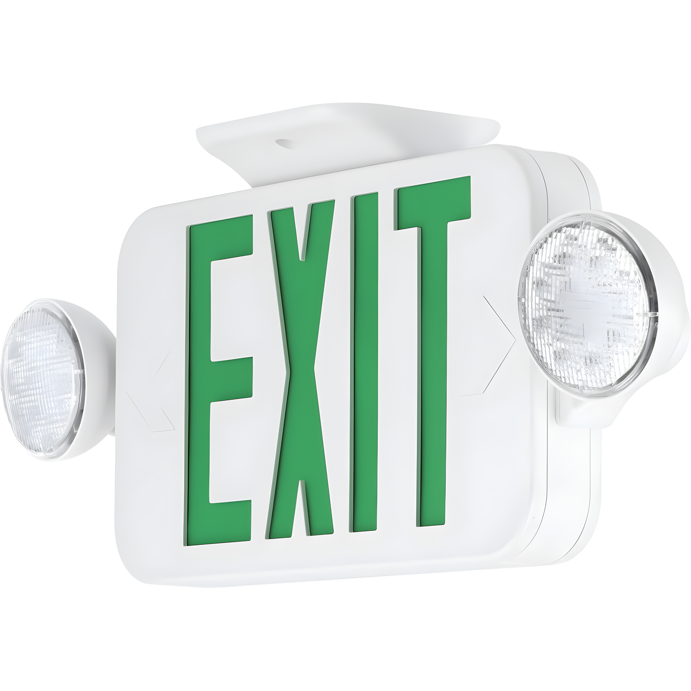 White and Green LED Exit Sign with Emergency Lights