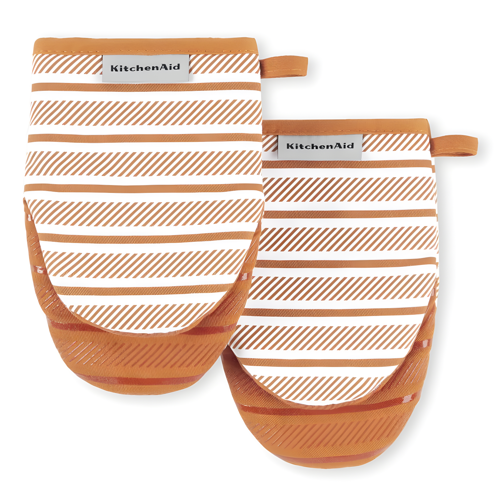 Honey and White Striped Silicone Oven Mitt Set