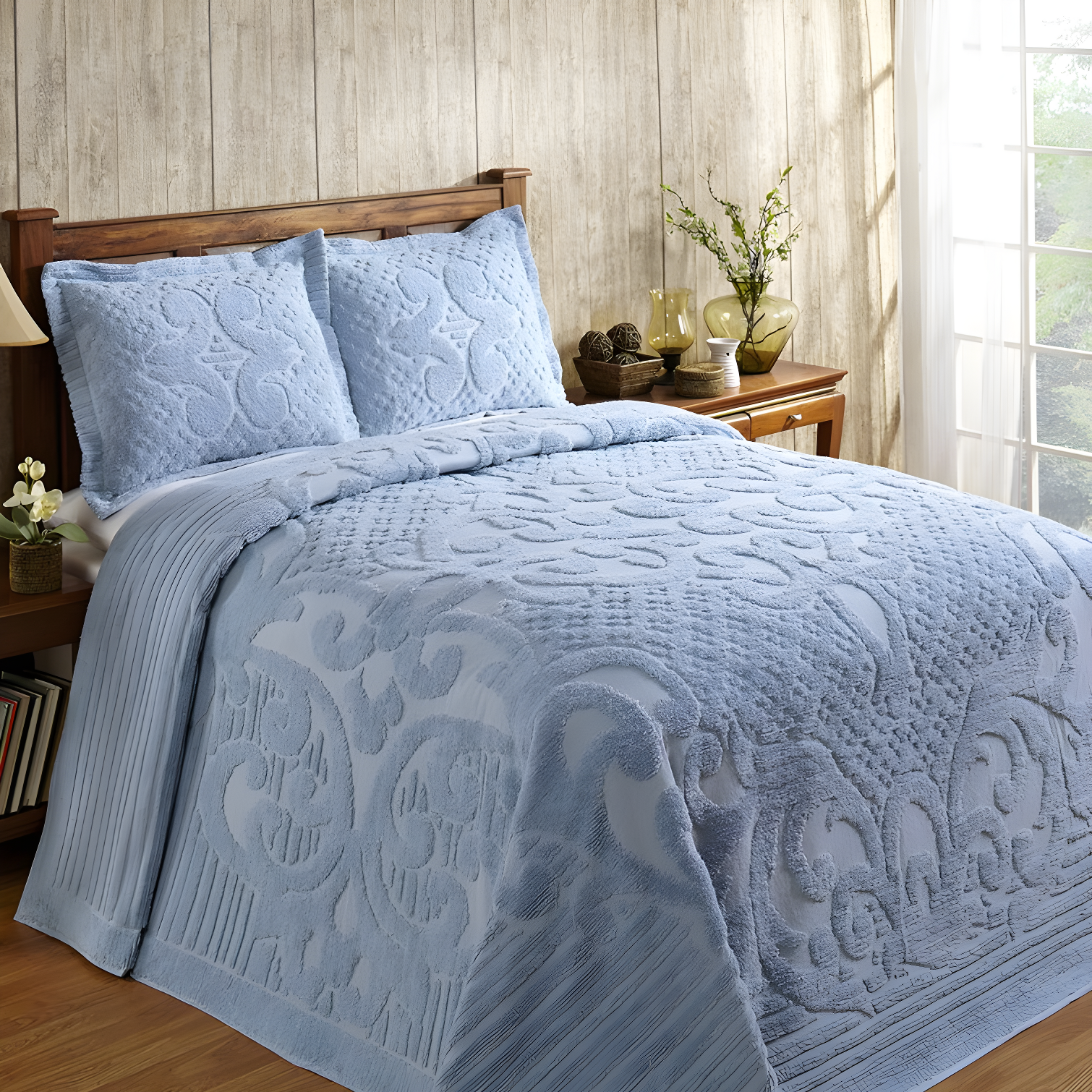 Ashton Twin Blue Cotton Tufted Bedspread