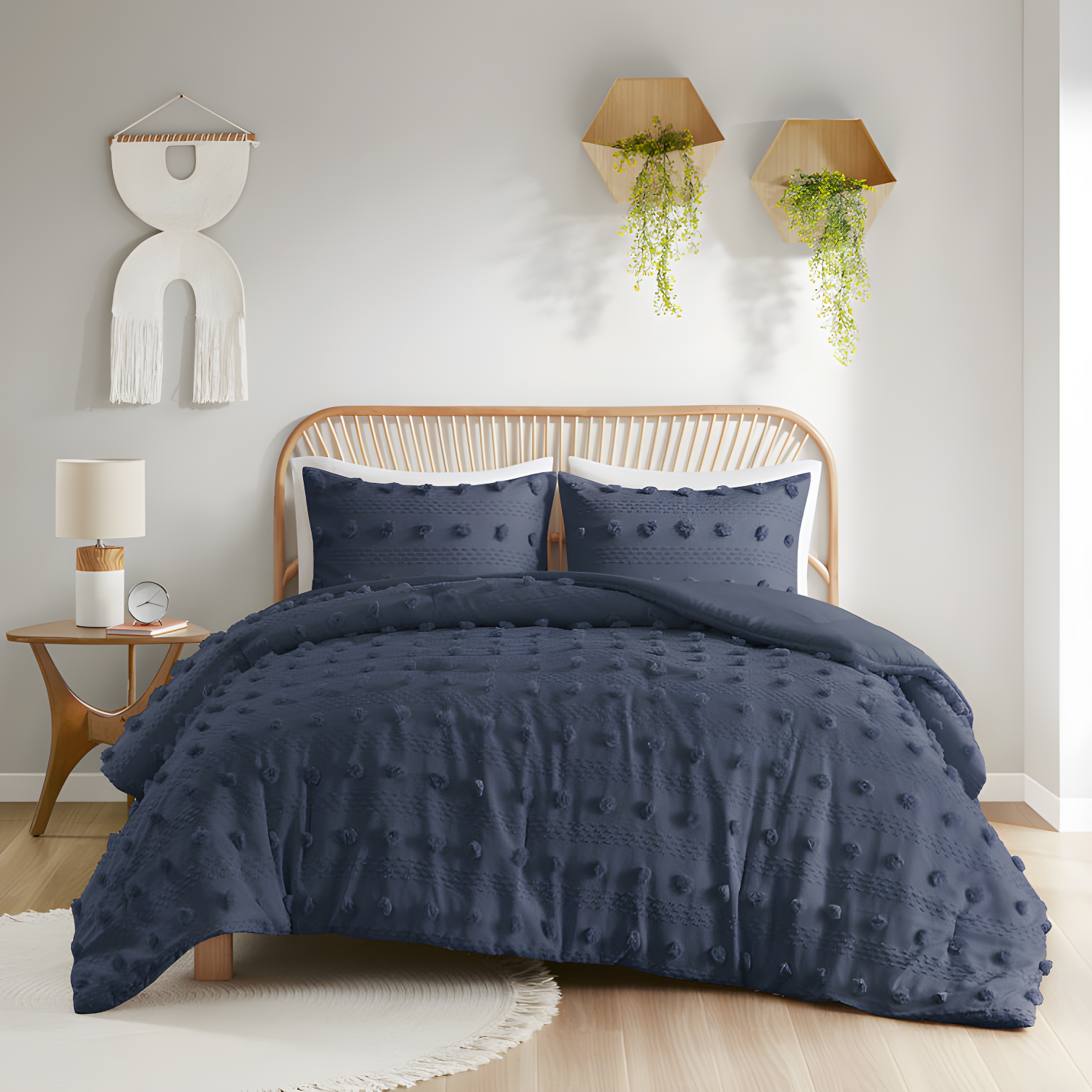 Navy Twin Down Alternative Microfiber Comforter Set with Pom Poms