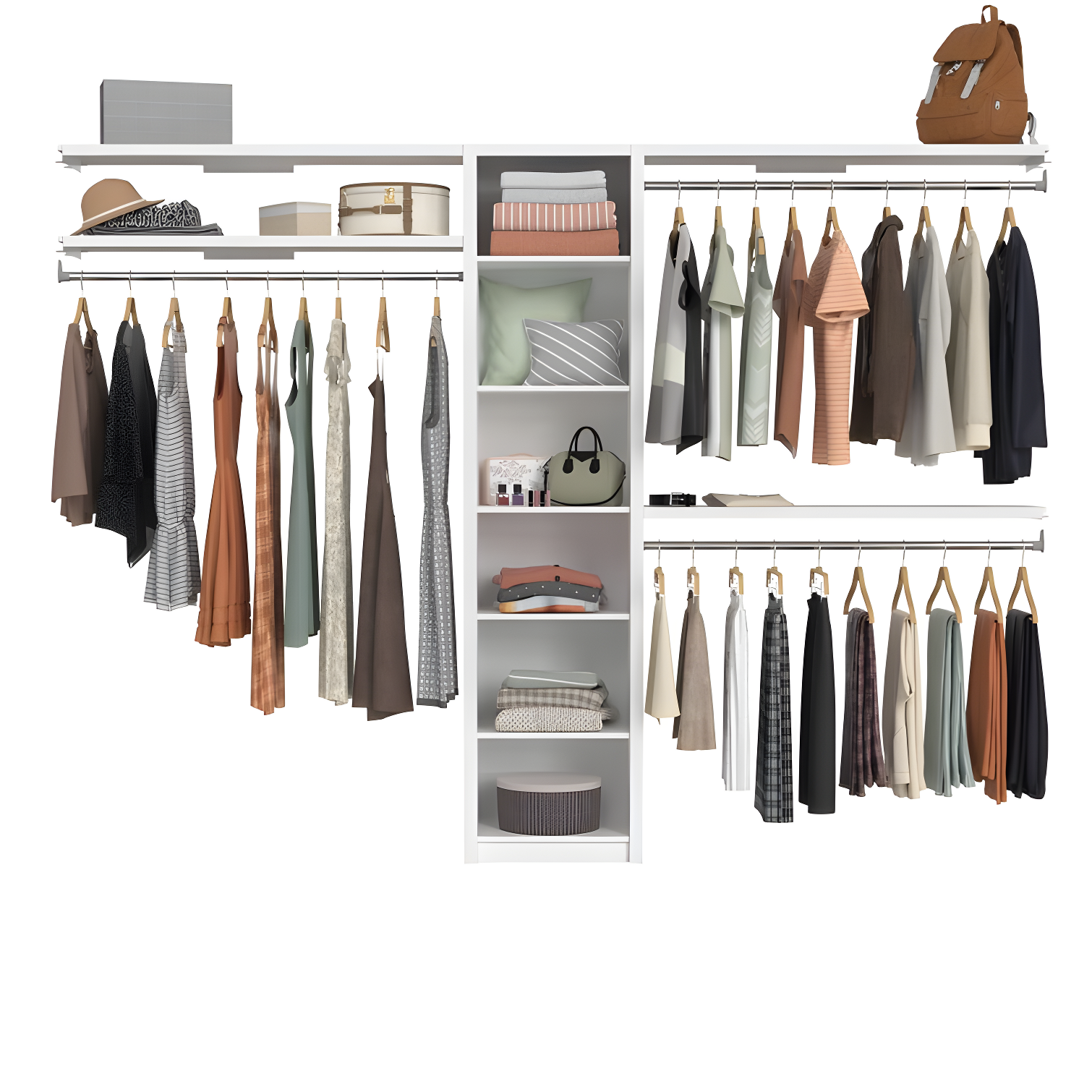 Bright White Adjustable Closet System with Shelves and Rods
