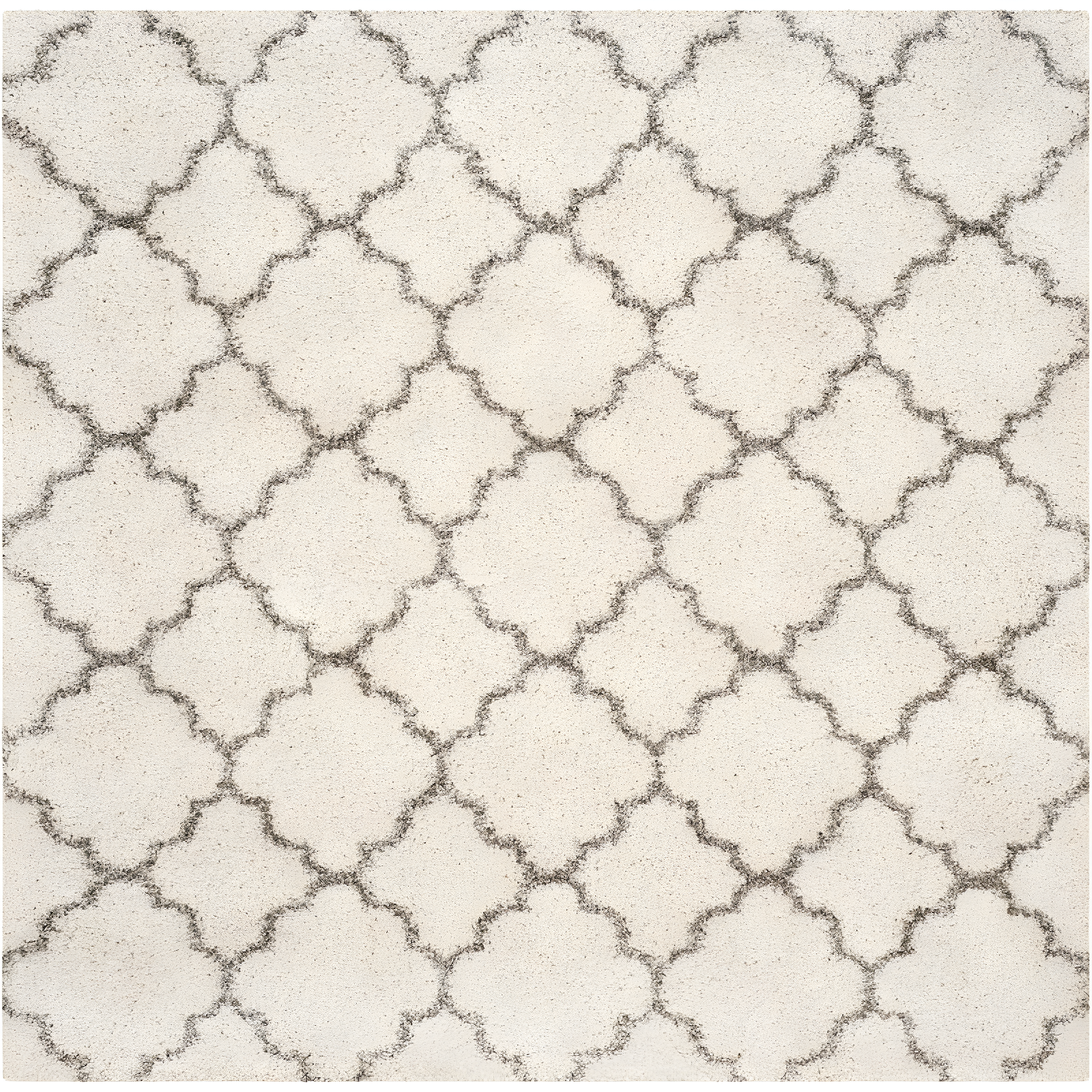 Ivory and Grey Square Trellis Shag Rug, Hand-Knotted, Easy Care