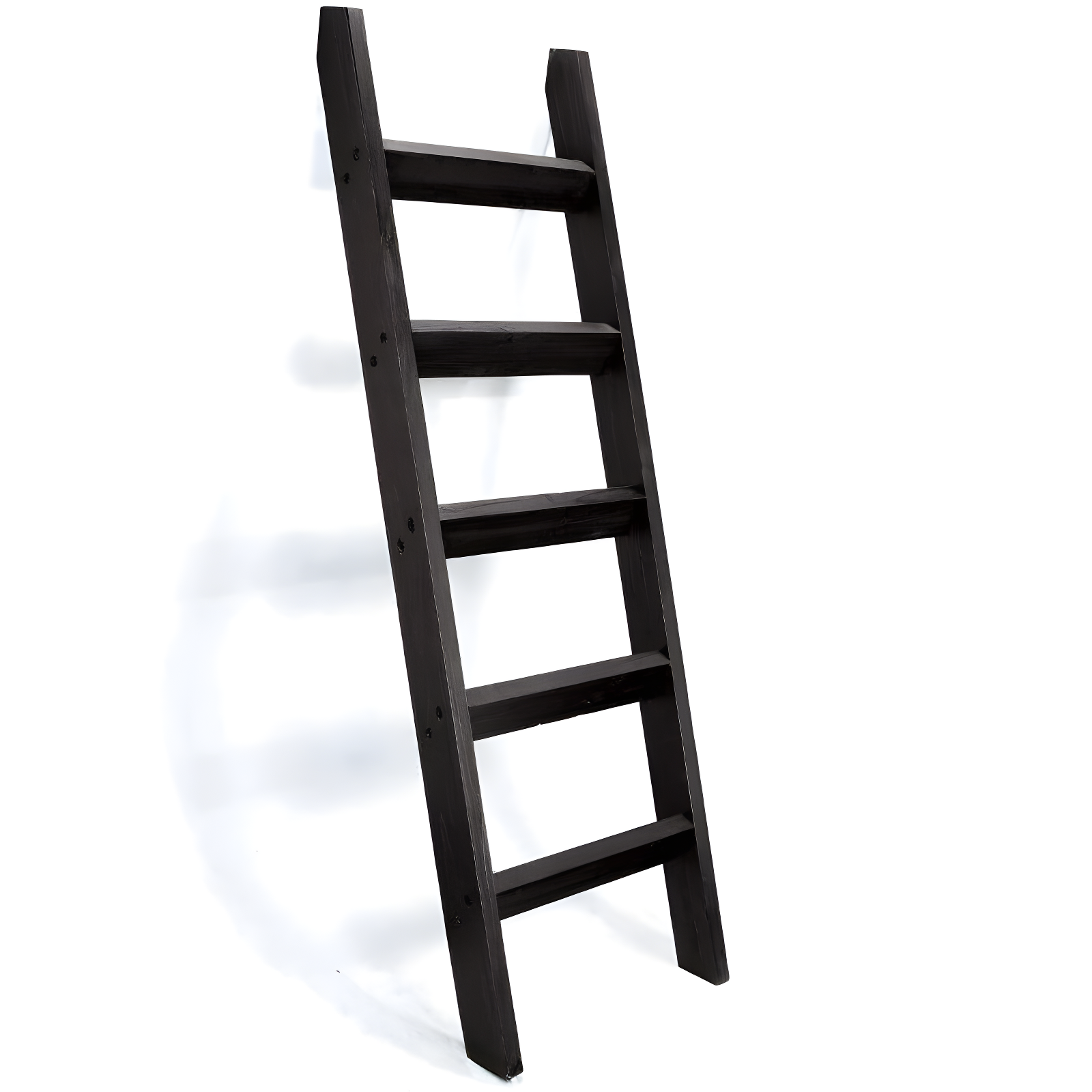 Hallops 5 ft Black Rustic Wooden Blanket Ladder with Shelf