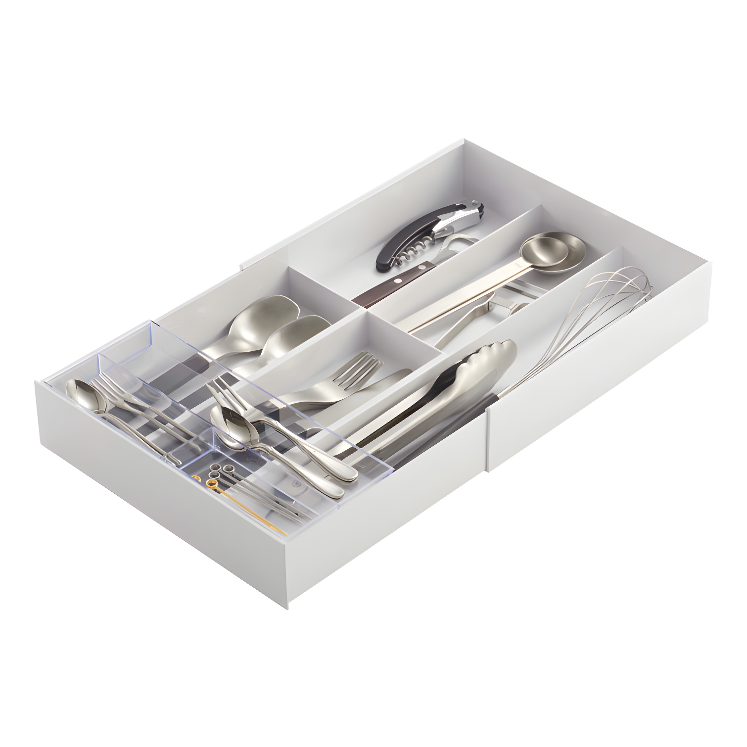 White Adjustable Plastic Expandable Cutlery Drawer Organizer