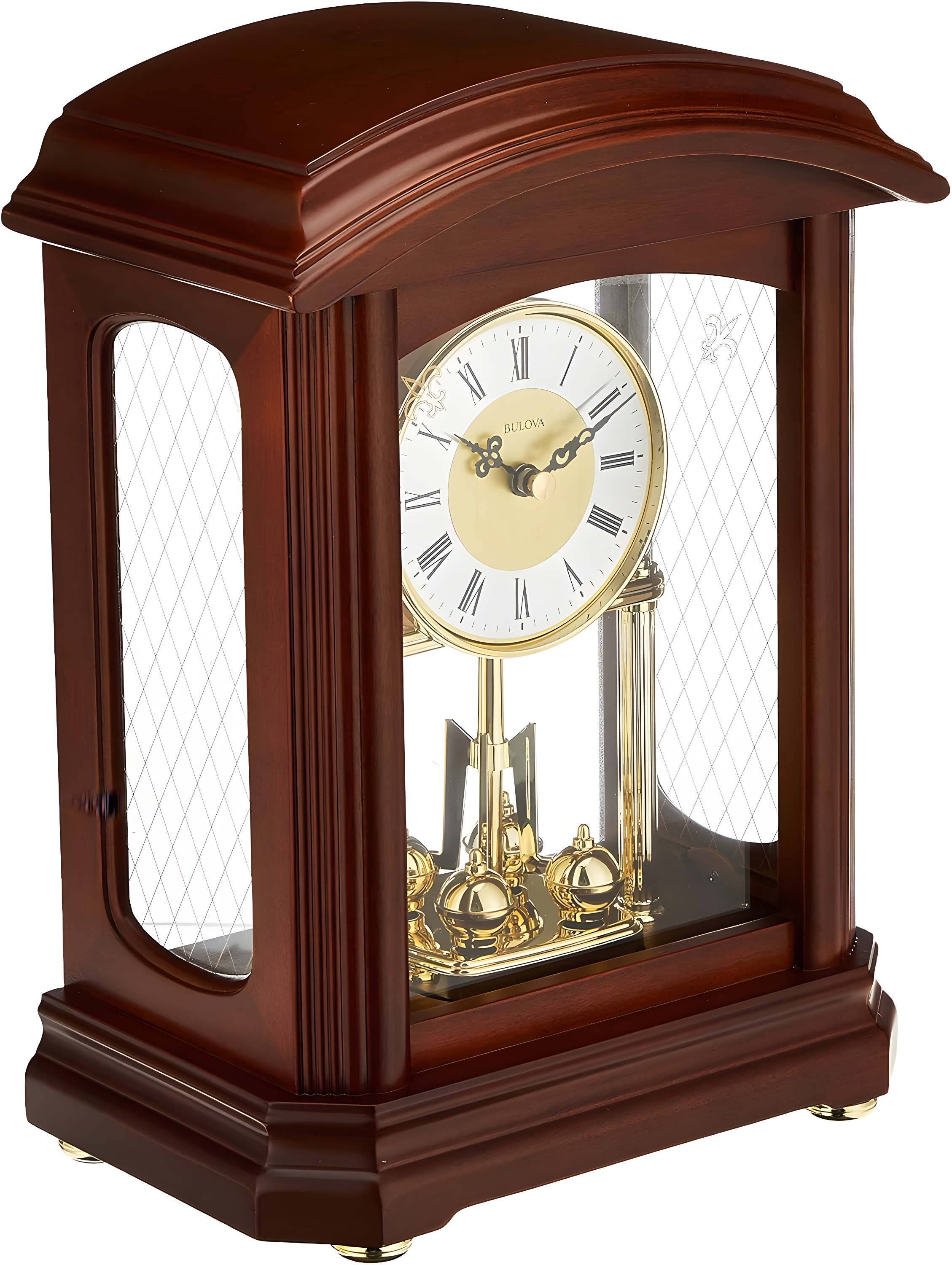 Walnut Finish Solid Wood Tabletop Clock with Revolving Pendulum